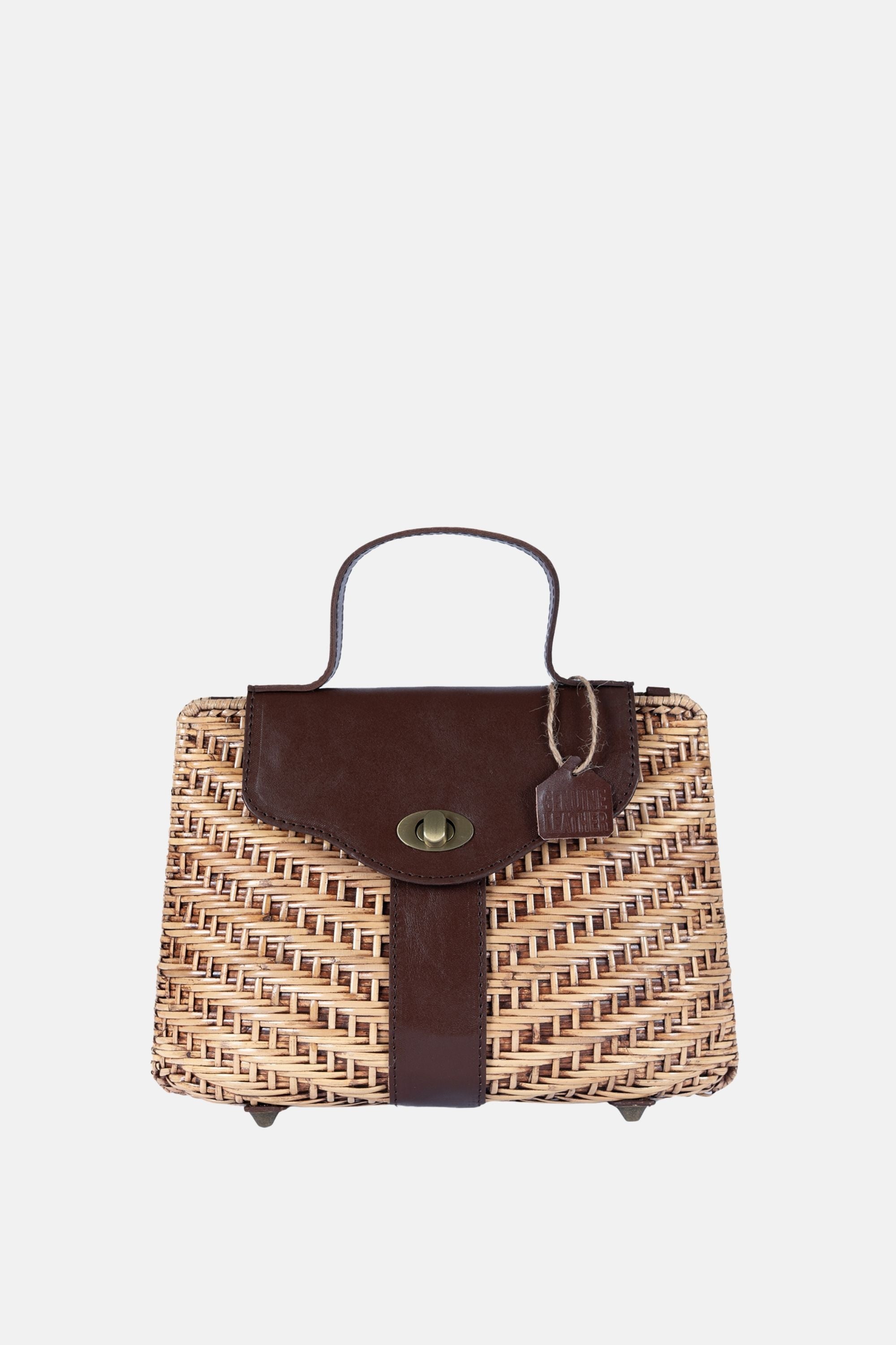 Jelavu - Nori - Top Handle Rattan Medium Crossbody - Chocolate Leather