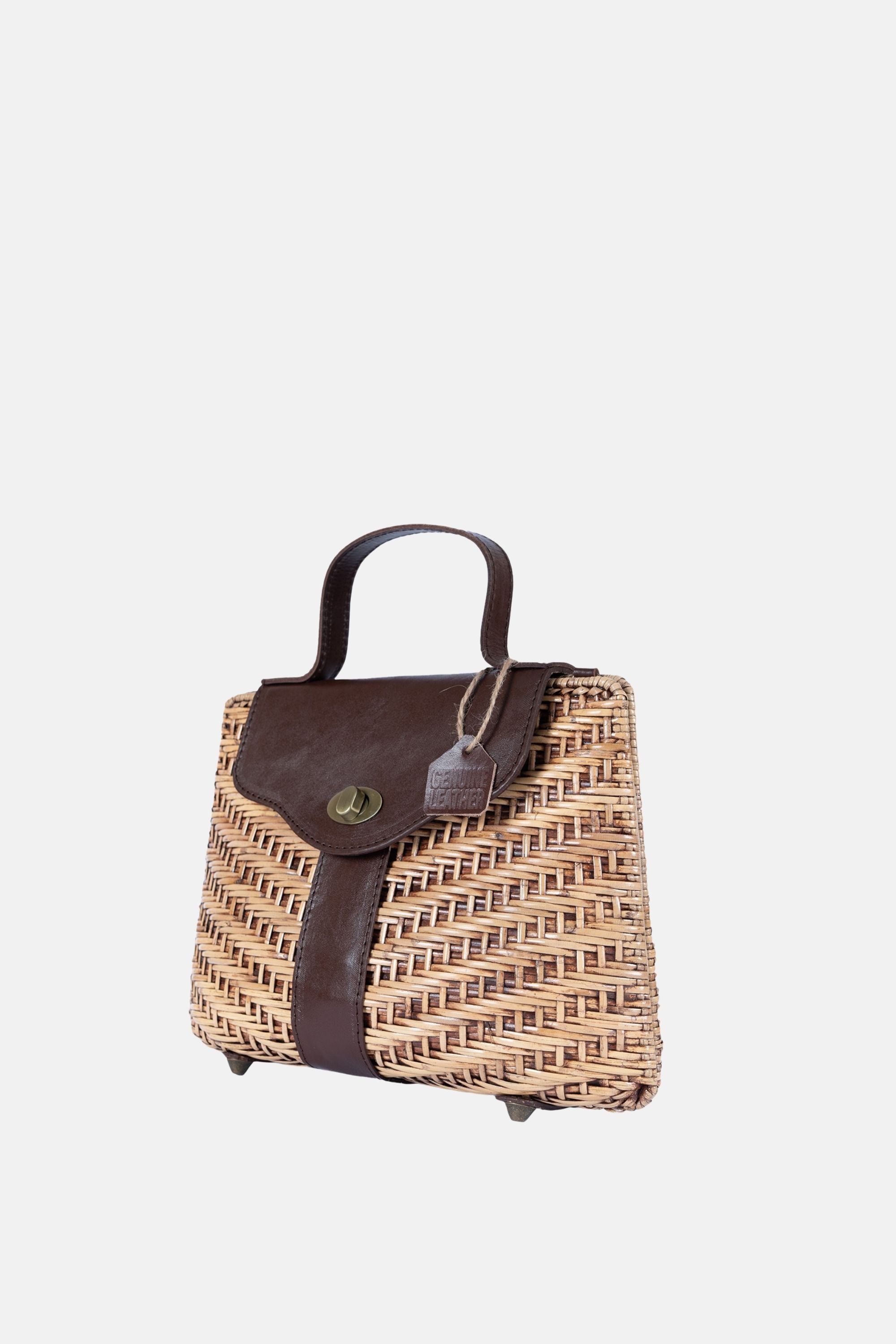 Jelavu - Nori - Top Handle Rattan Medium Crossbody - Chocolate Leather
