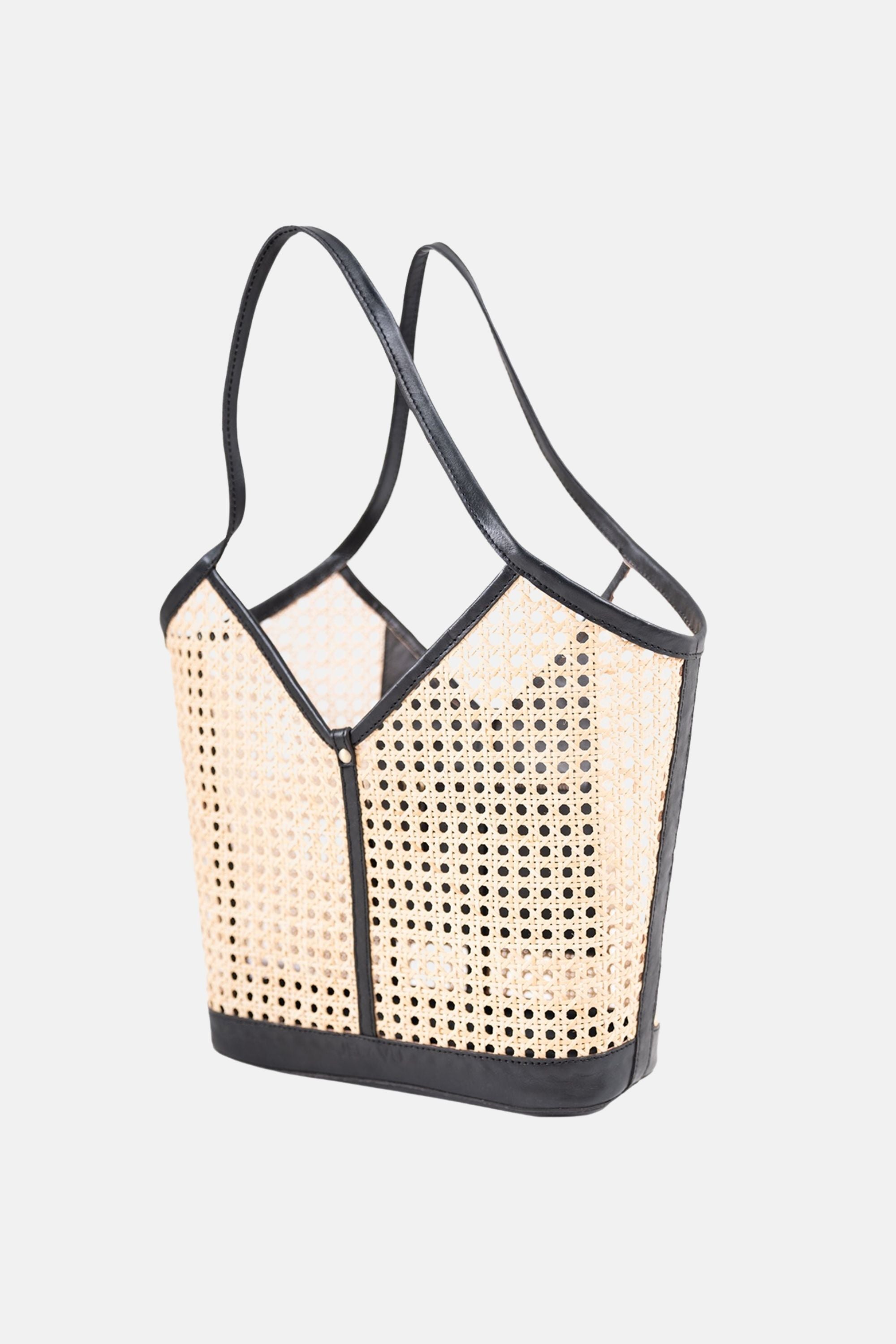 Jelavu - Ophelia Cane Large Tote Bag - Black Leather Trim