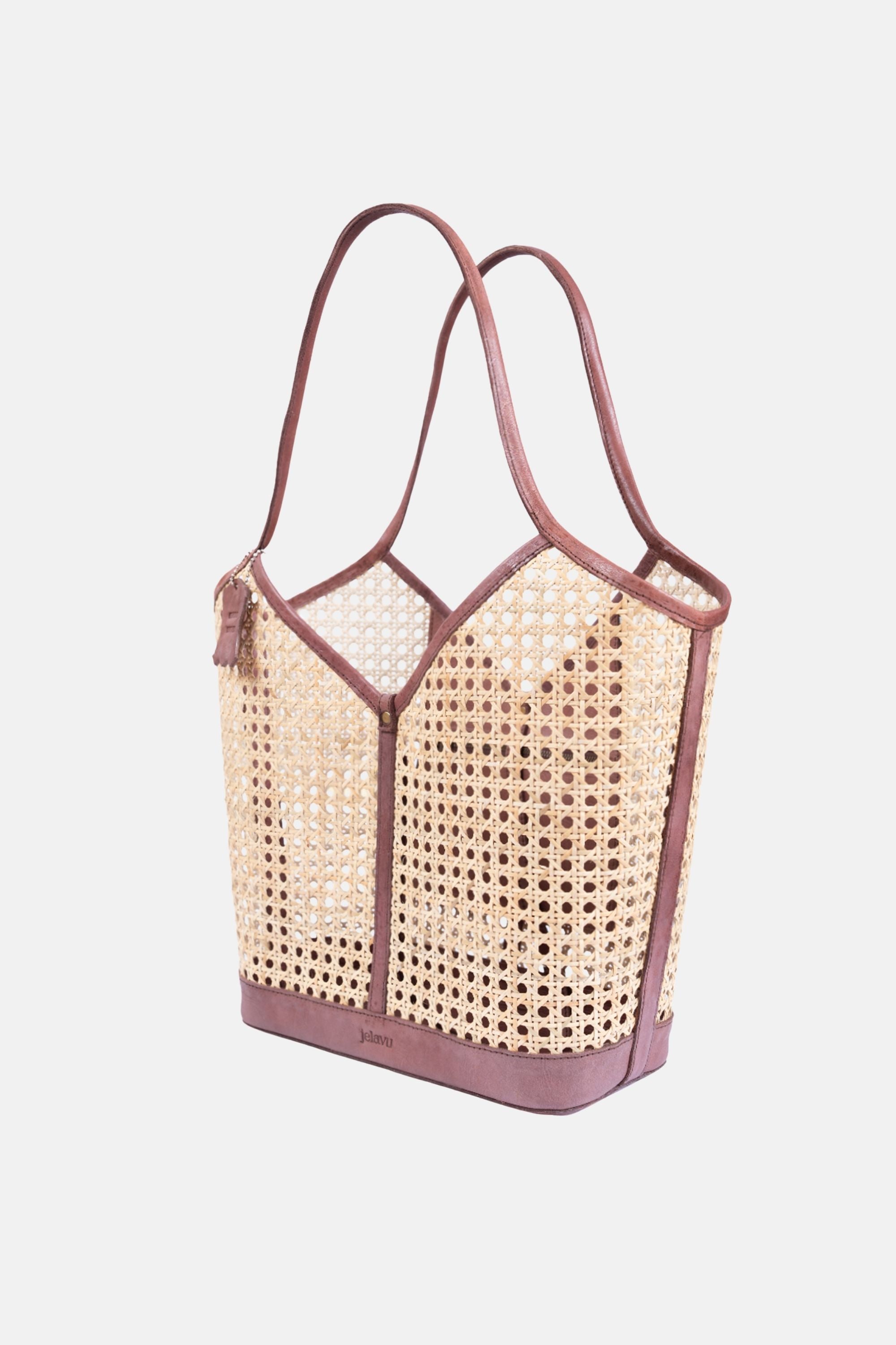 Jelavu - Ophelia Cane Large Tote Bag - Chocolate Leather Trim