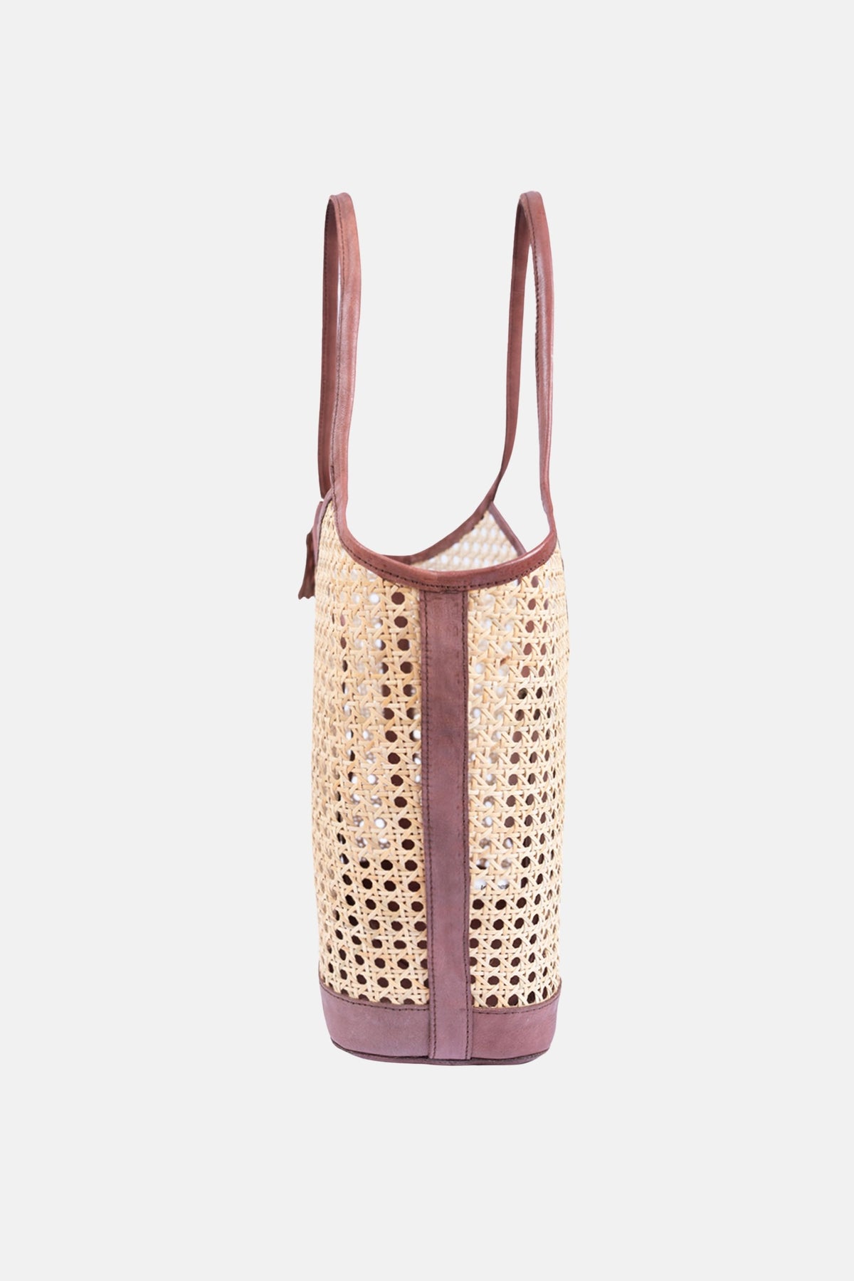Ophelia Cane Large Tote Bag - Chocolate Leather Trim