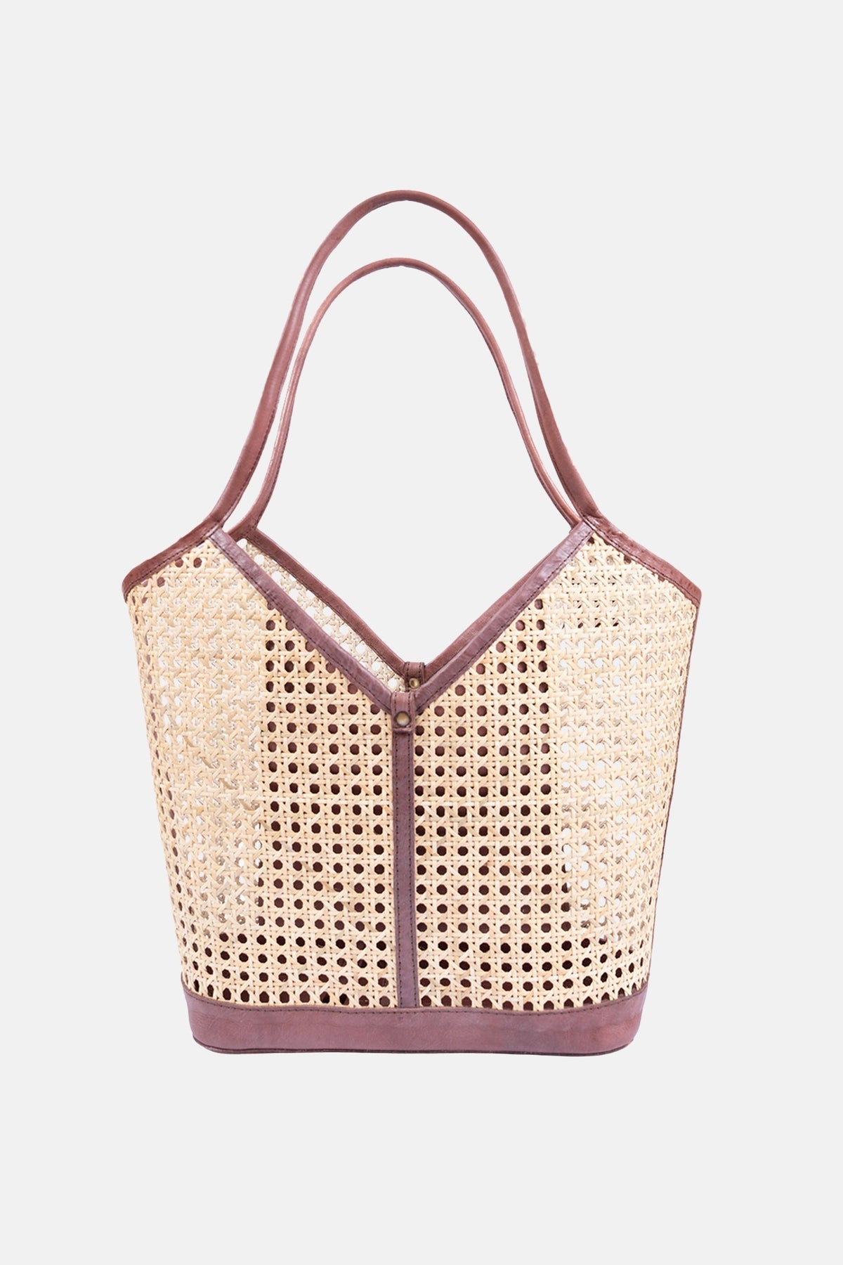 Ophelia Cane Large Tote Bag - Chocolate Leather Trim