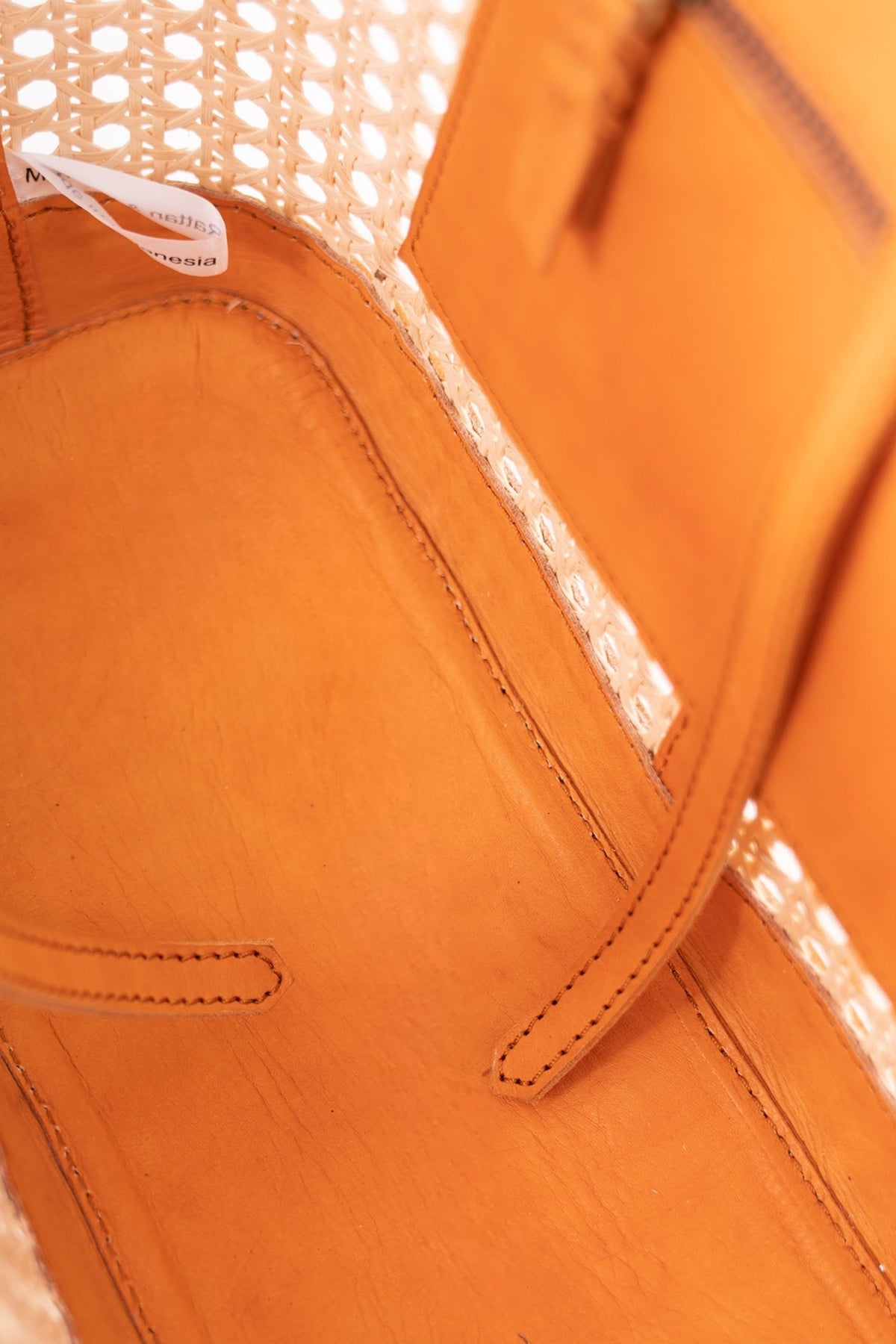 Ophelia Cane Large Tote Bag - Tan Leather Trim