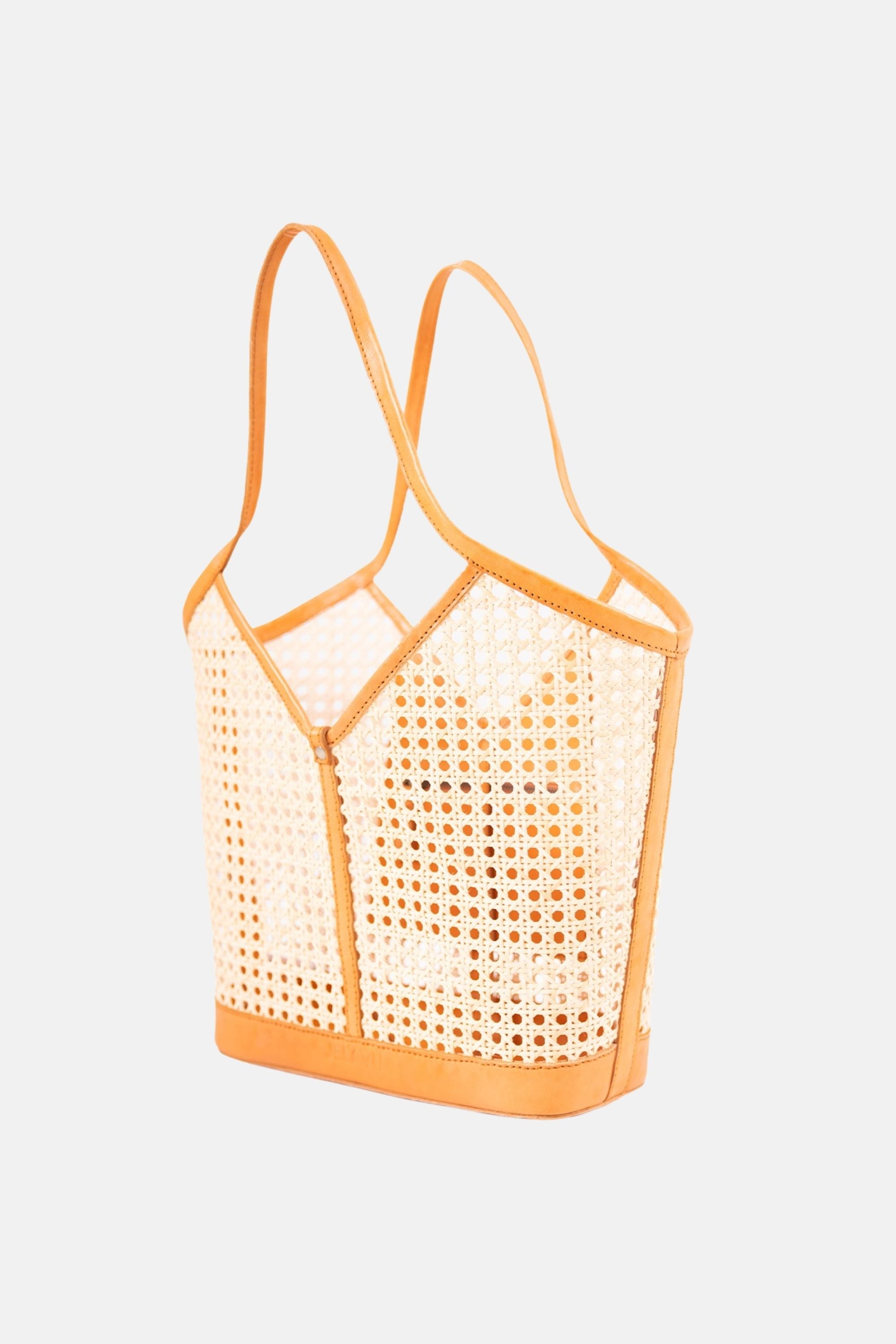 Jelavu - Ophelia Cane Large Tote Bag - Tan Leather Trim