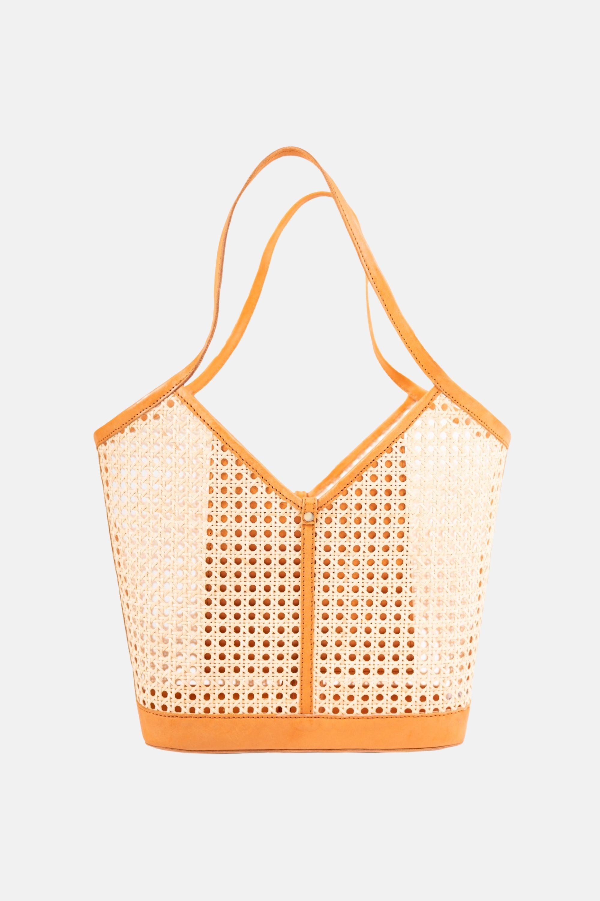 Jelavu - Ophelia Cane Large Tote Bag - Tan Leather Trim