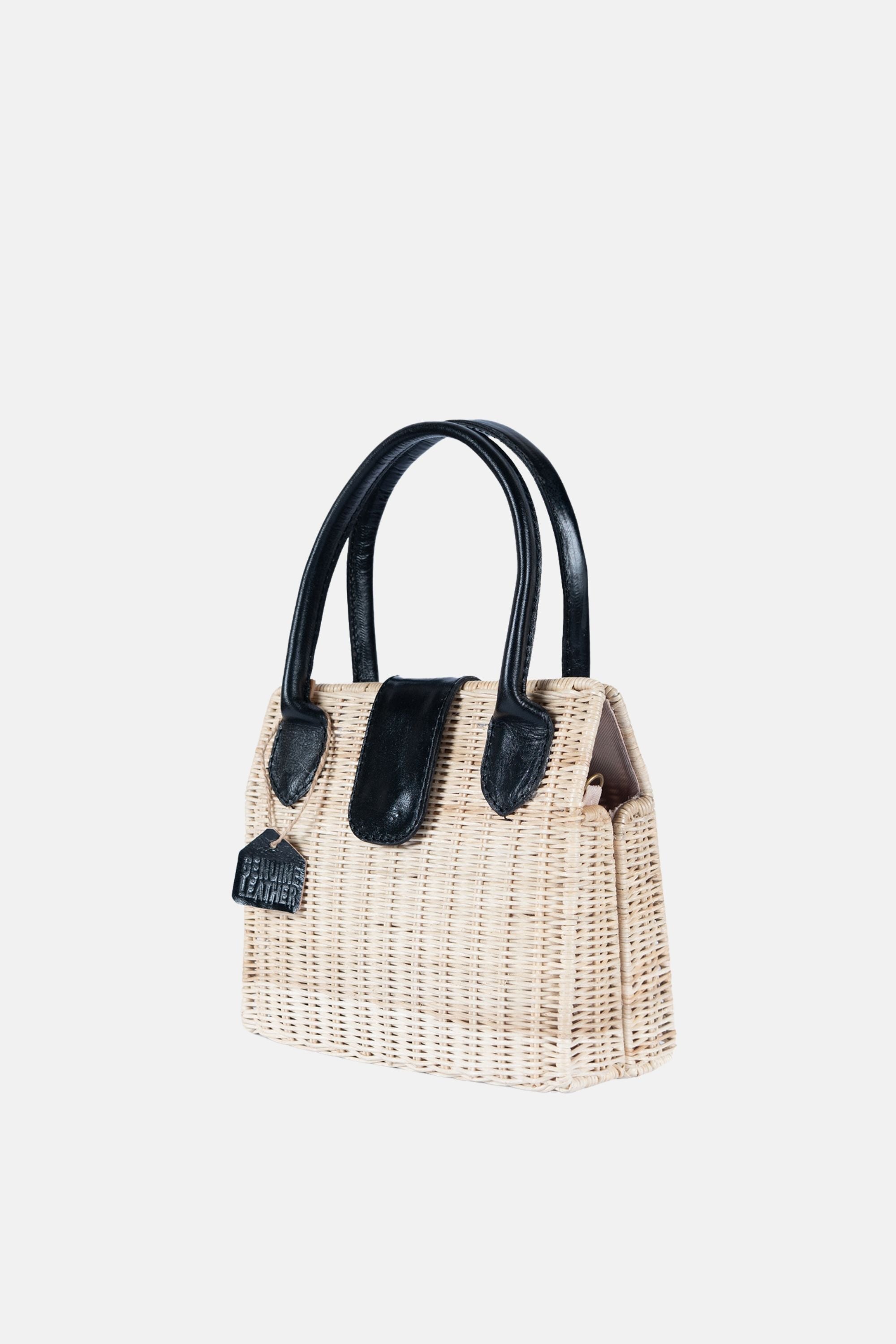 Jelavu - Piper Rattan Medium Crossbody - Black Leather