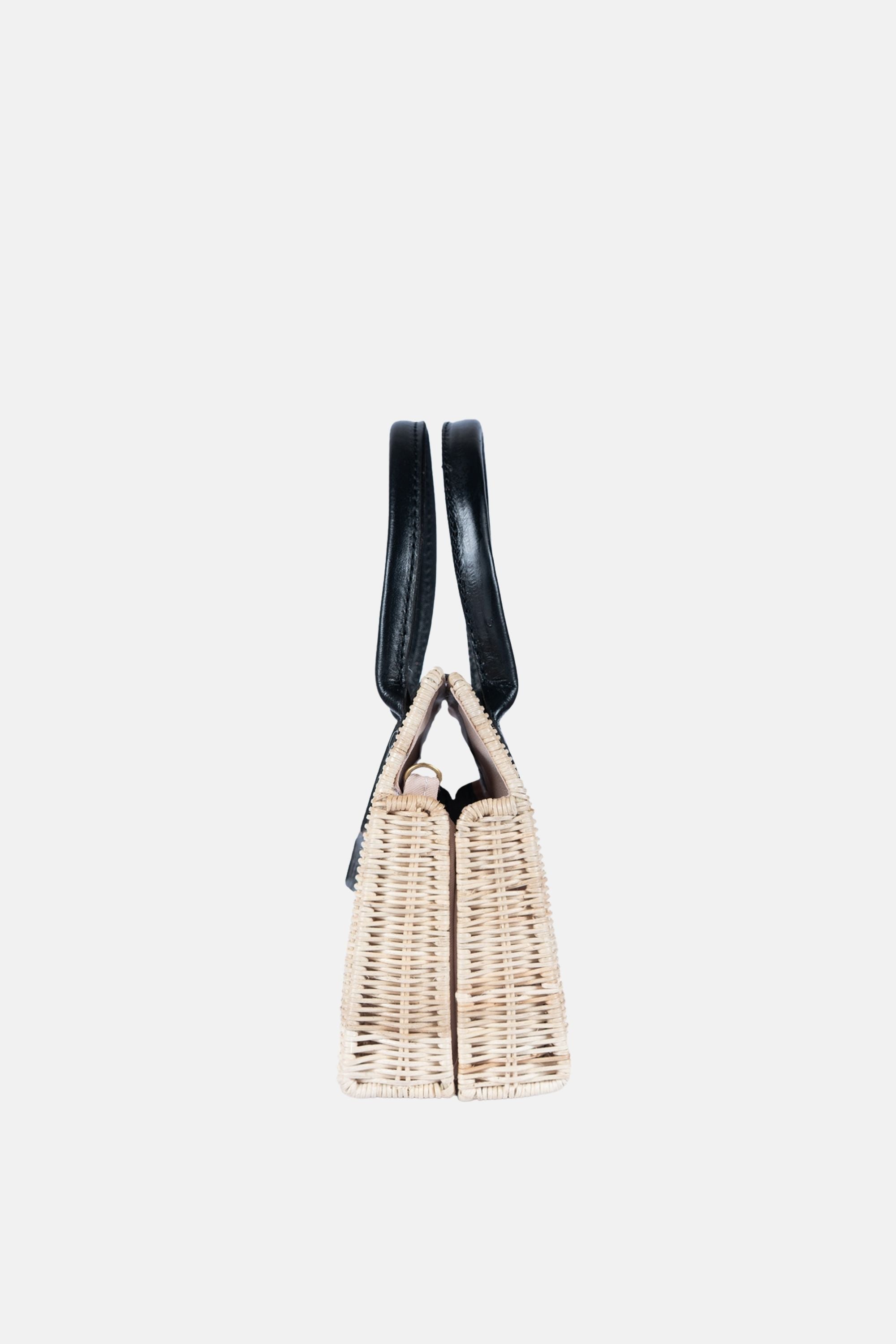 Piper Rattan Medium Crossbody - Black Leather