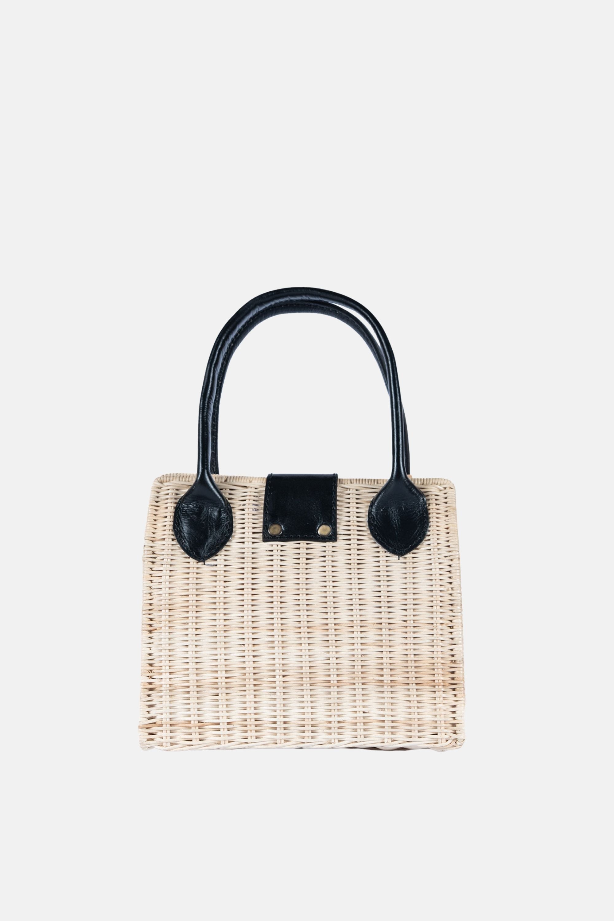 Piper Rattan Medium Crossbody - Black Leather
