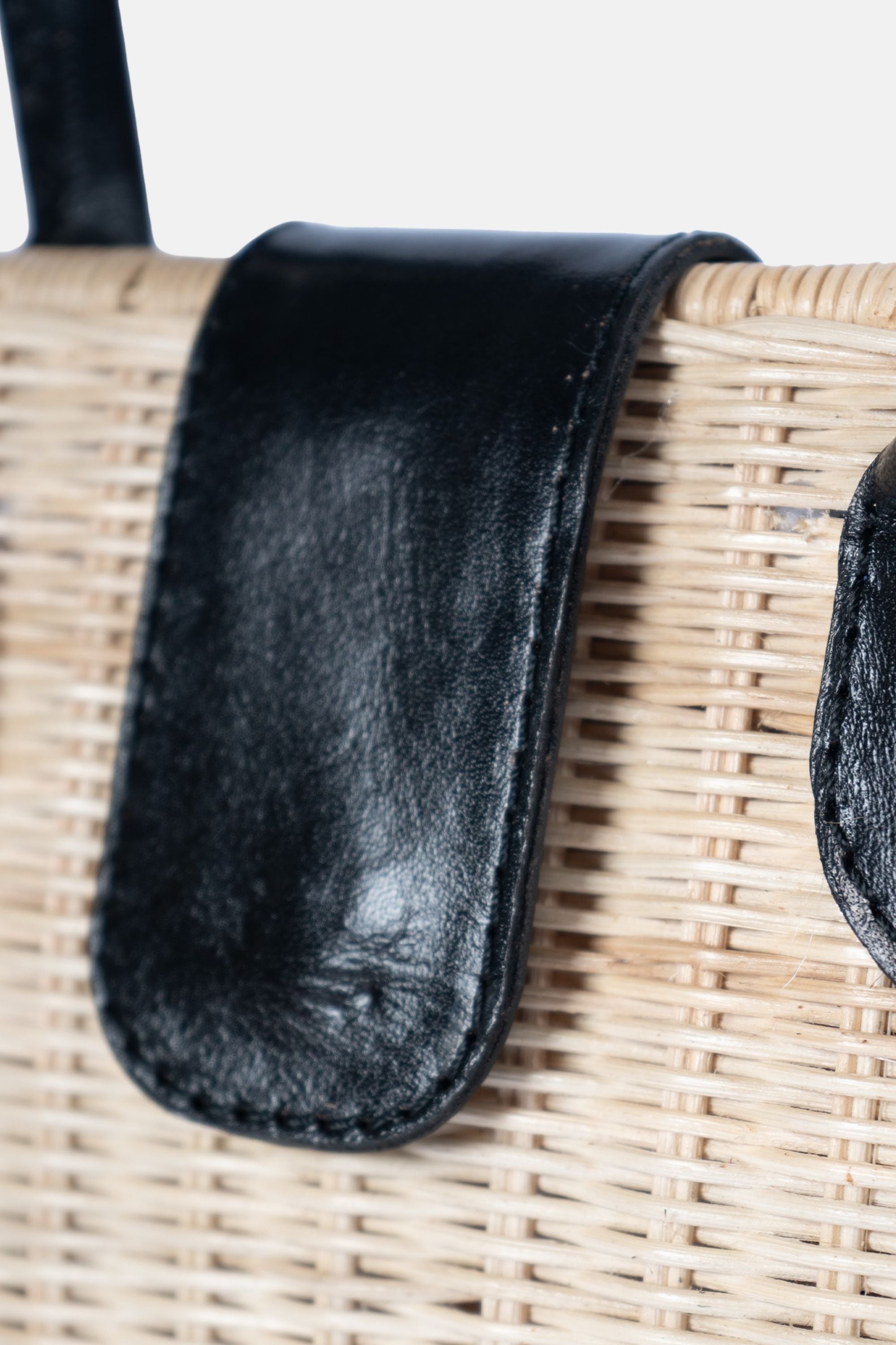 Piper Rattan Medium Crossbody - Black Leather