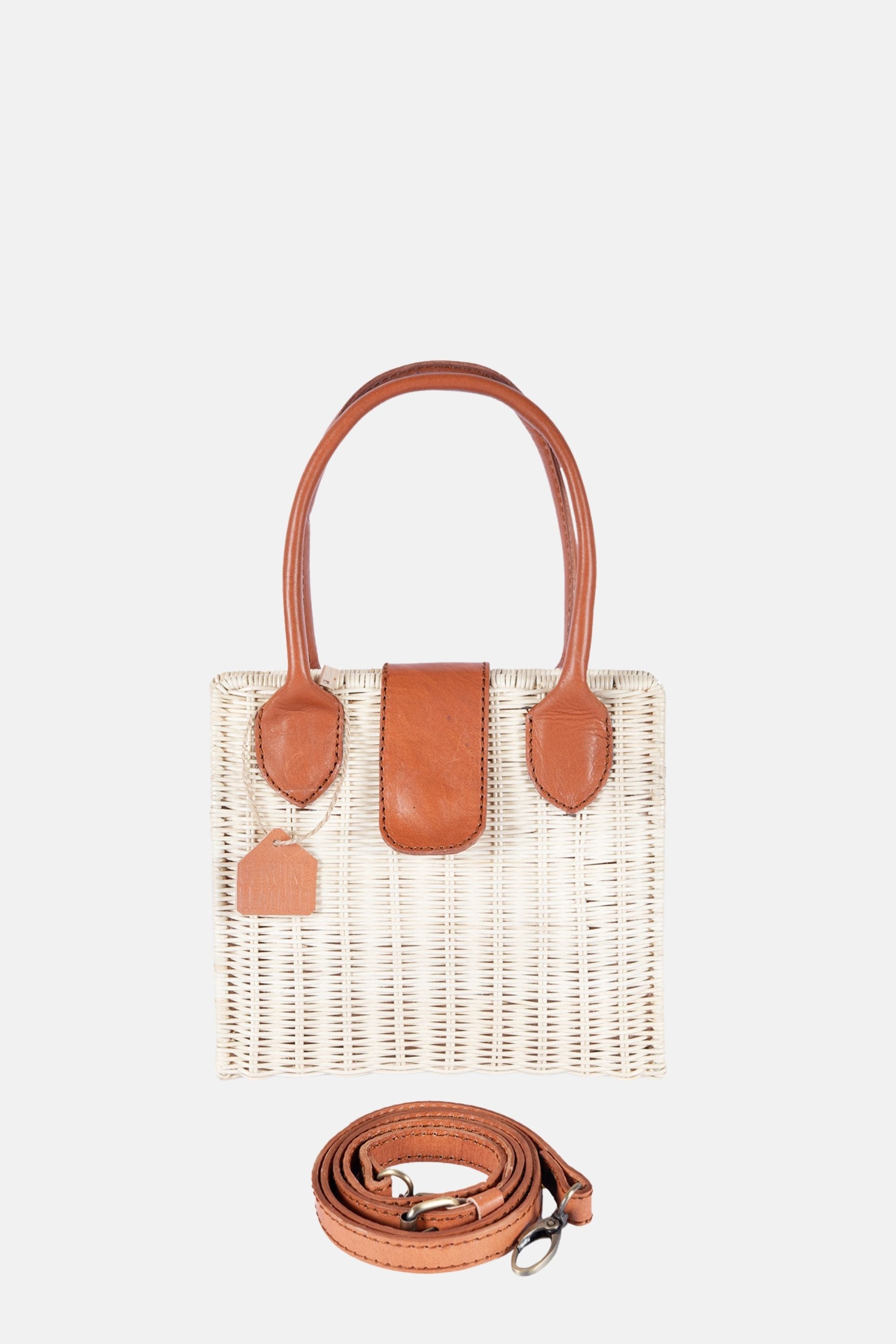 Piper Rattan Medium Crossbody - Tan Leather