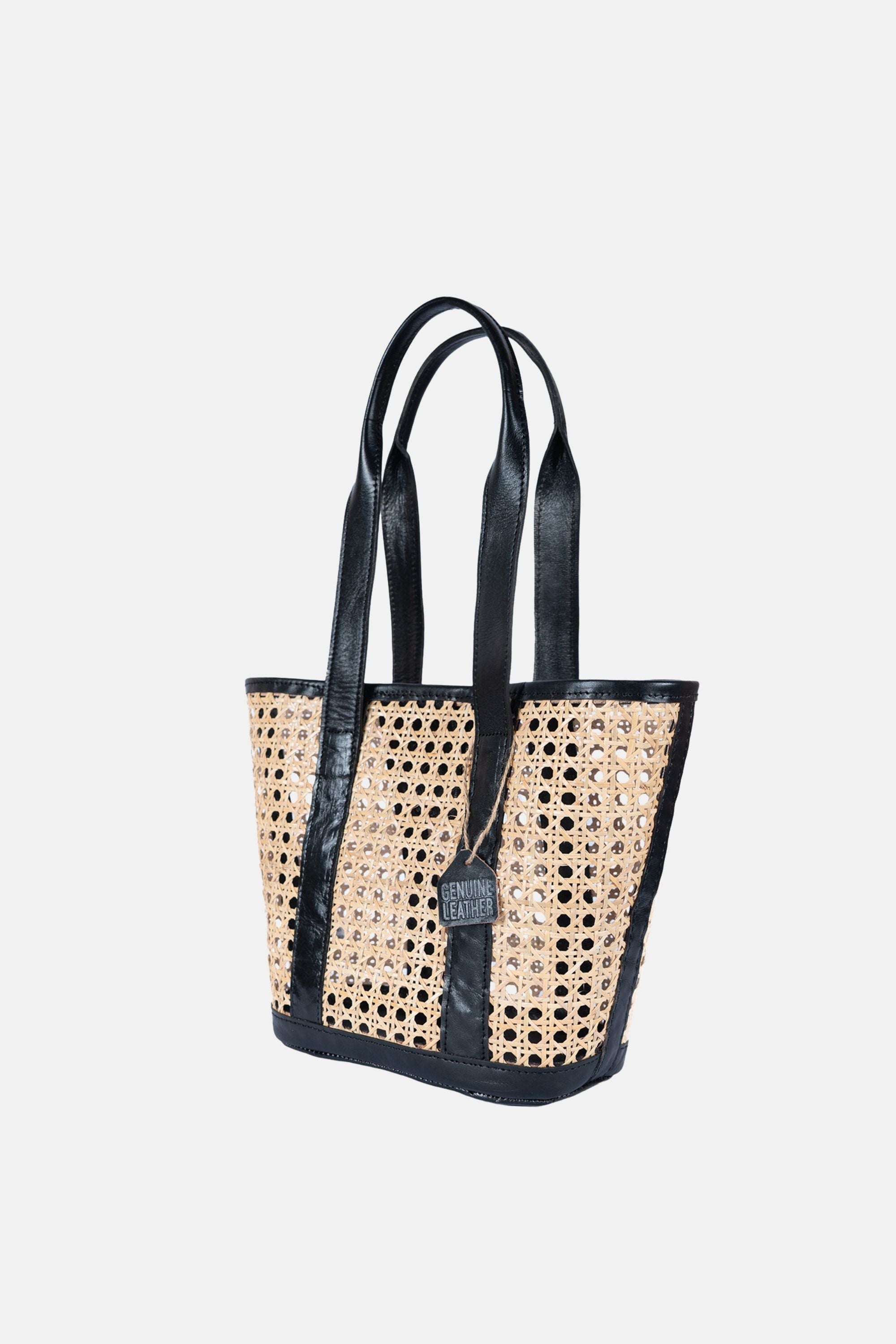 Jelavu - Sandi Rattan Top Handle Satchel - Black Leather