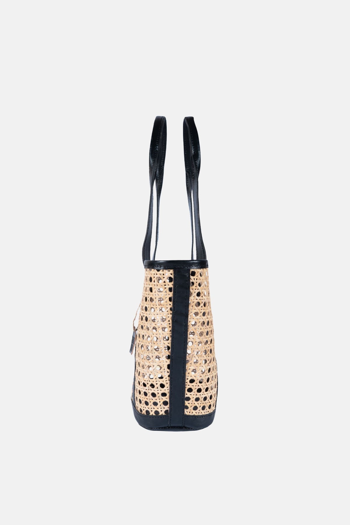 Sandi Rattan Top Handle Satchel - Black Leather