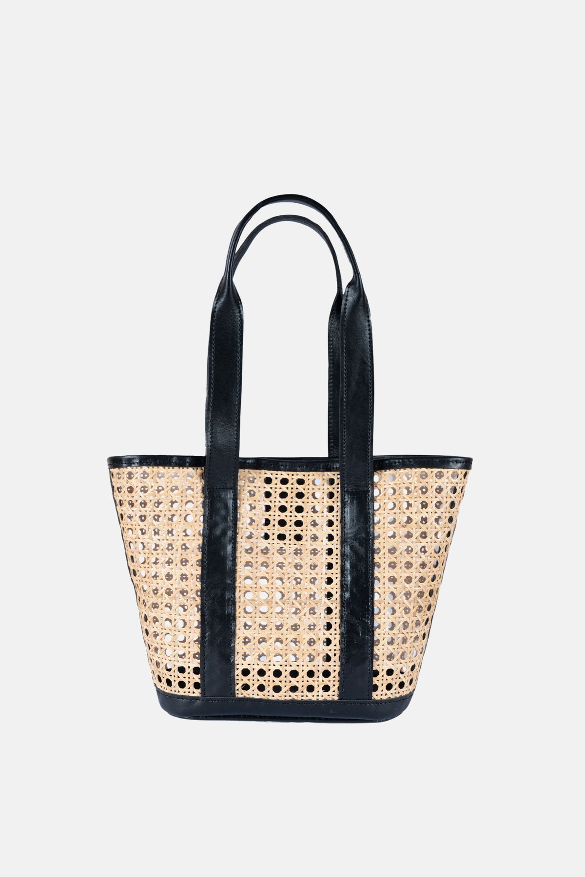 Sandi Rattan Top Handle Satchel - Black Leather