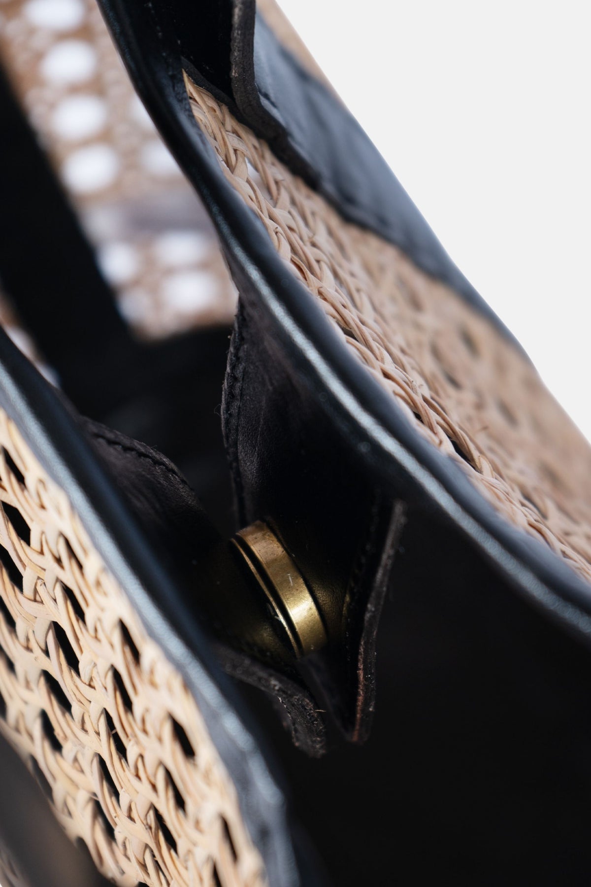 Sandi Rattan Top Handle Satchel - Black Leather