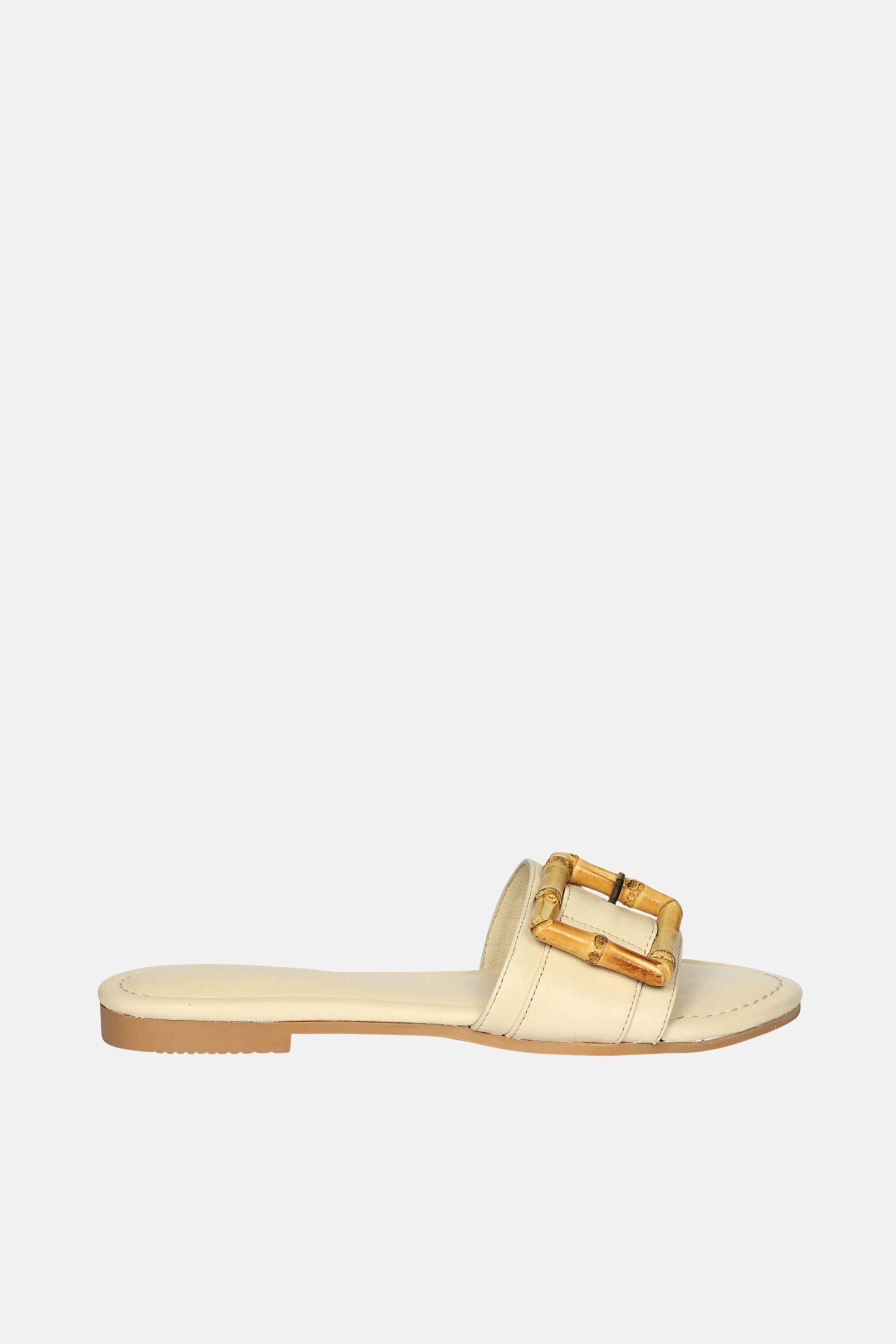 Bamboo Buckle Sandals Ivory Leather