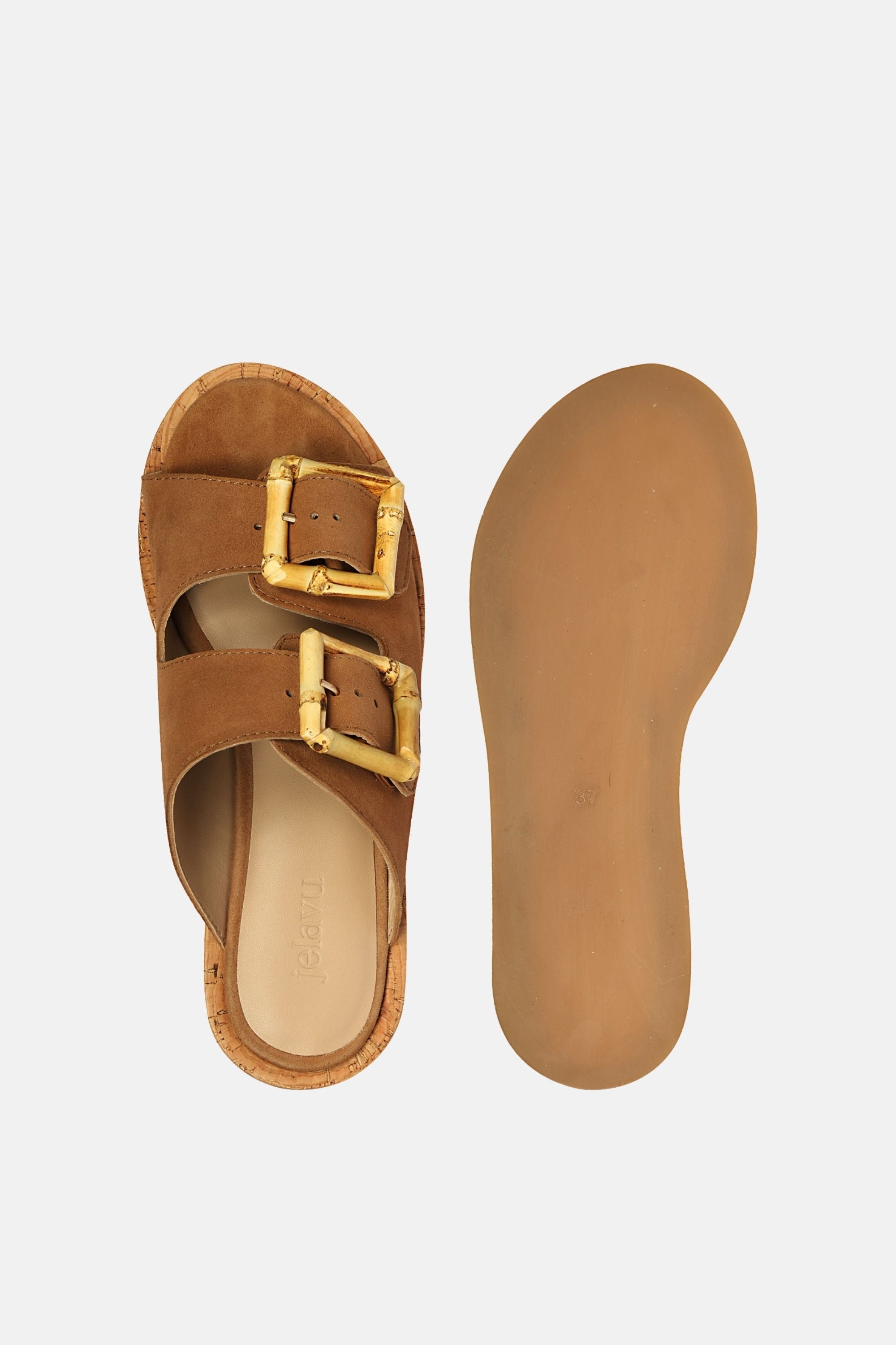 Jelavu - Corkie Platform Sandals with Bamboo Buckle - Cognac Suede