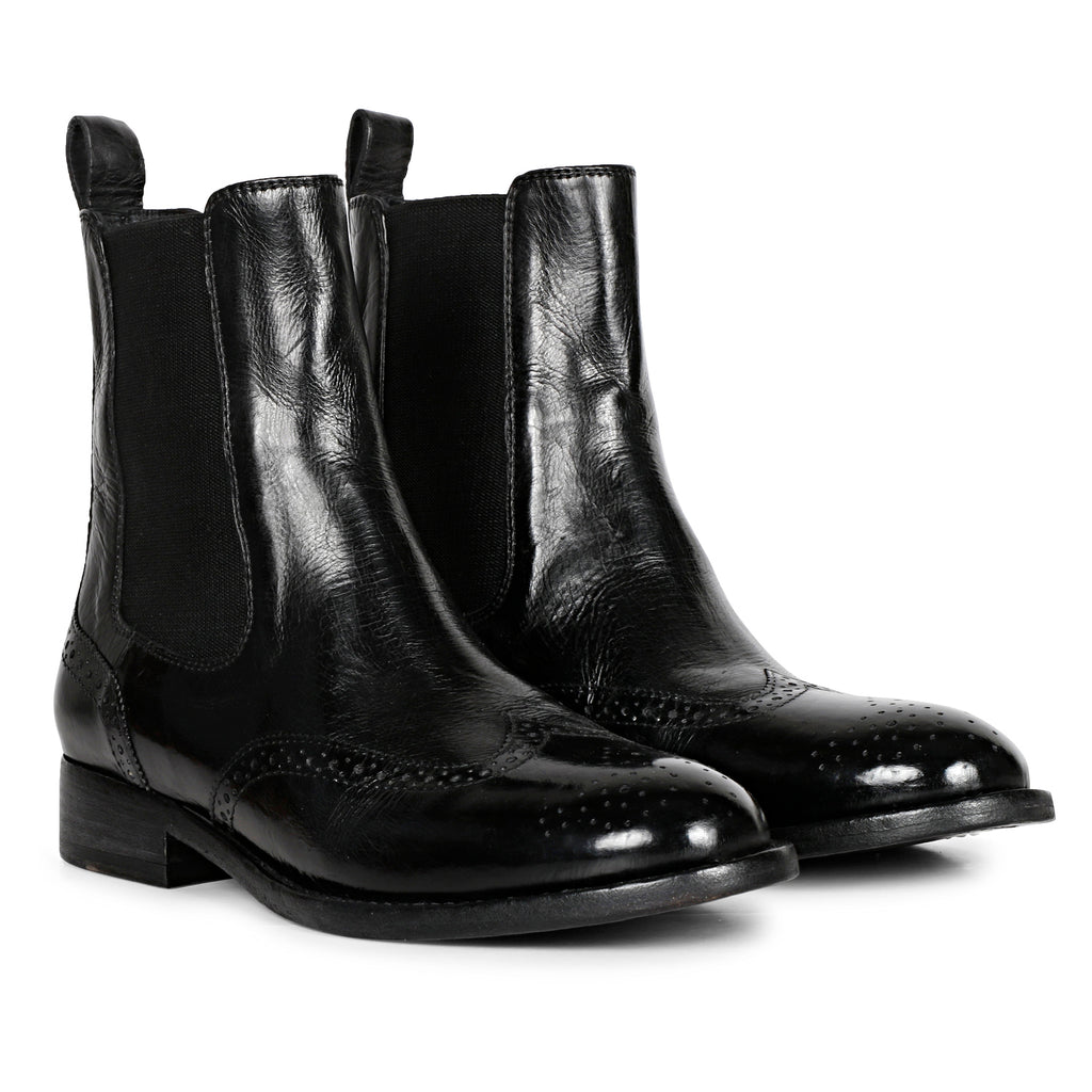 Santina Black Leather Ankle Boots