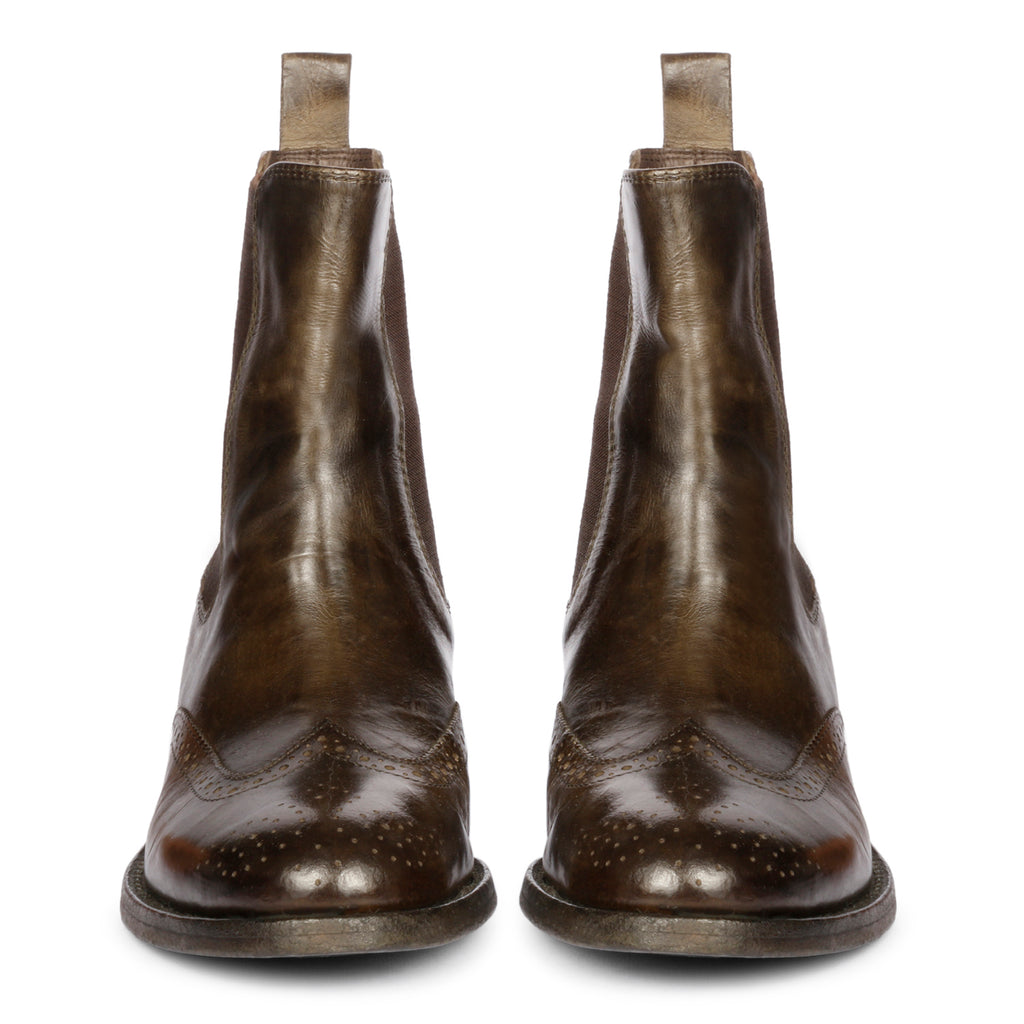 Santina Khaki Leather Ankle Boots | Saint G