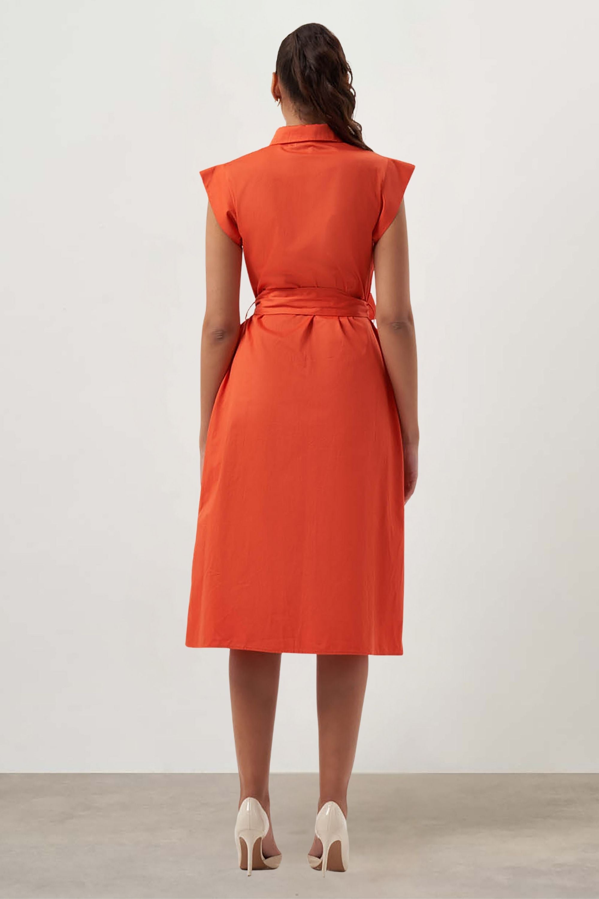 MZL Belted Sleevless Midi Pomegranate Flower Dress