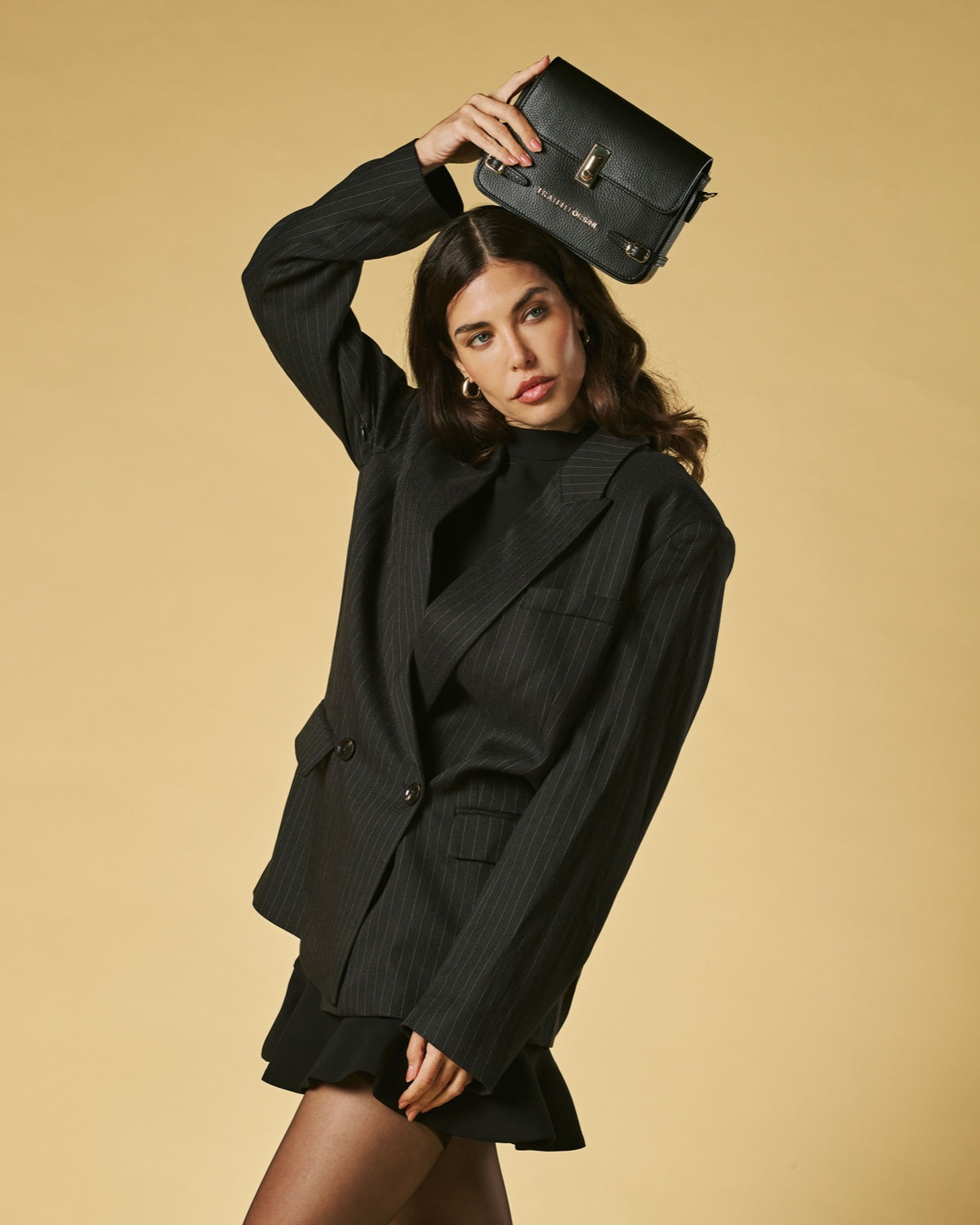 Mirella (black) - Italian calf leather women's crossbody bag (with shoulder strap)