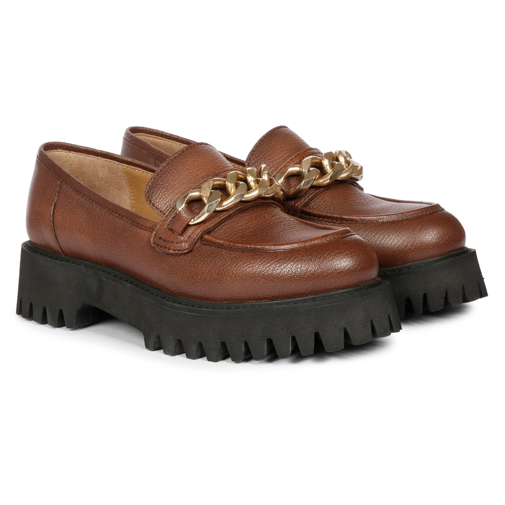 Donna Leather Brown Loafers - FutureBrandsGroup