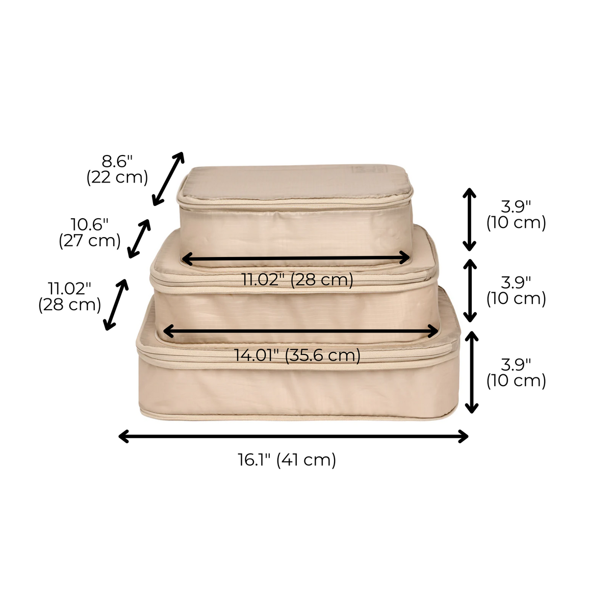 Compression Packing Cubes – Recycled Nylon – 3-pack – Taupe