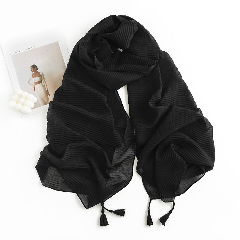 Herringbone Faux Cashmere Scarf with Tassel Fringe