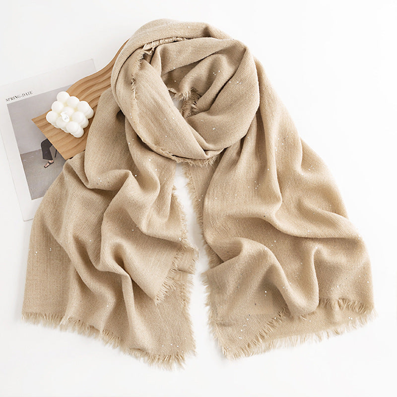 Herringbone Faux Cashmere Scarf with Tassel Fringe