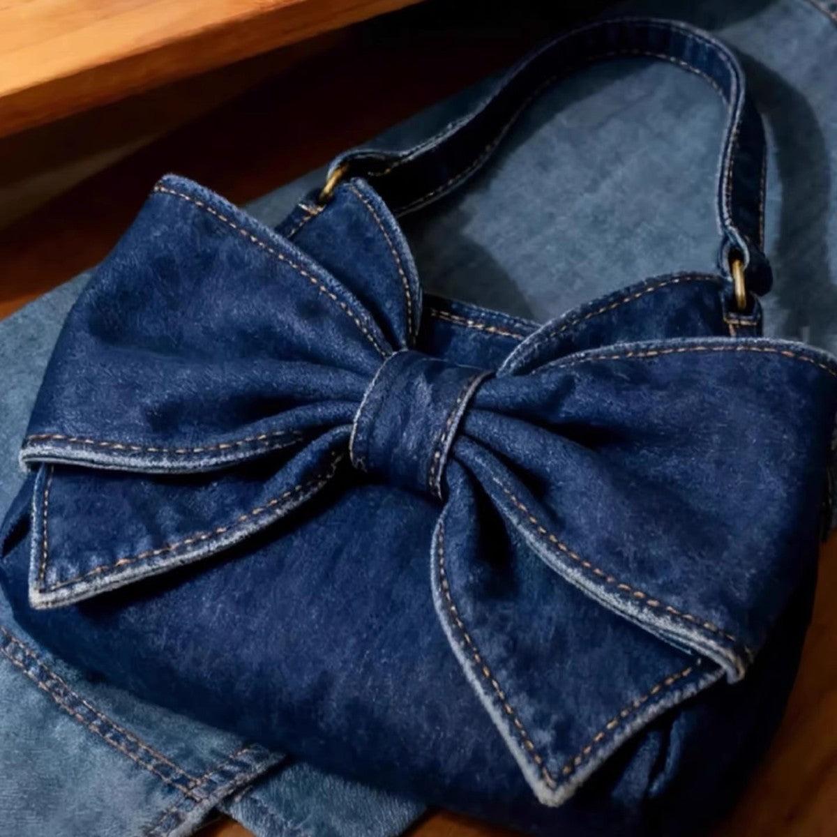 Denim Crossbody Bag With Bow