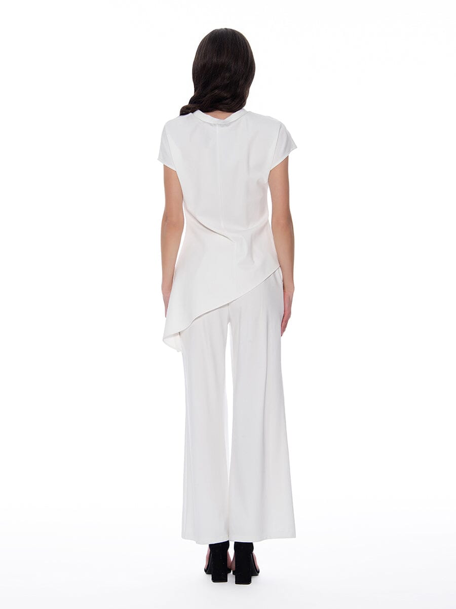 Gracia Fashion Women's Asymmetric Cut Ruched-Side Top