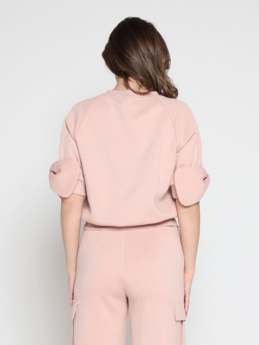 Gracia Fashion Women's Bow detail sleeve round neck solid top