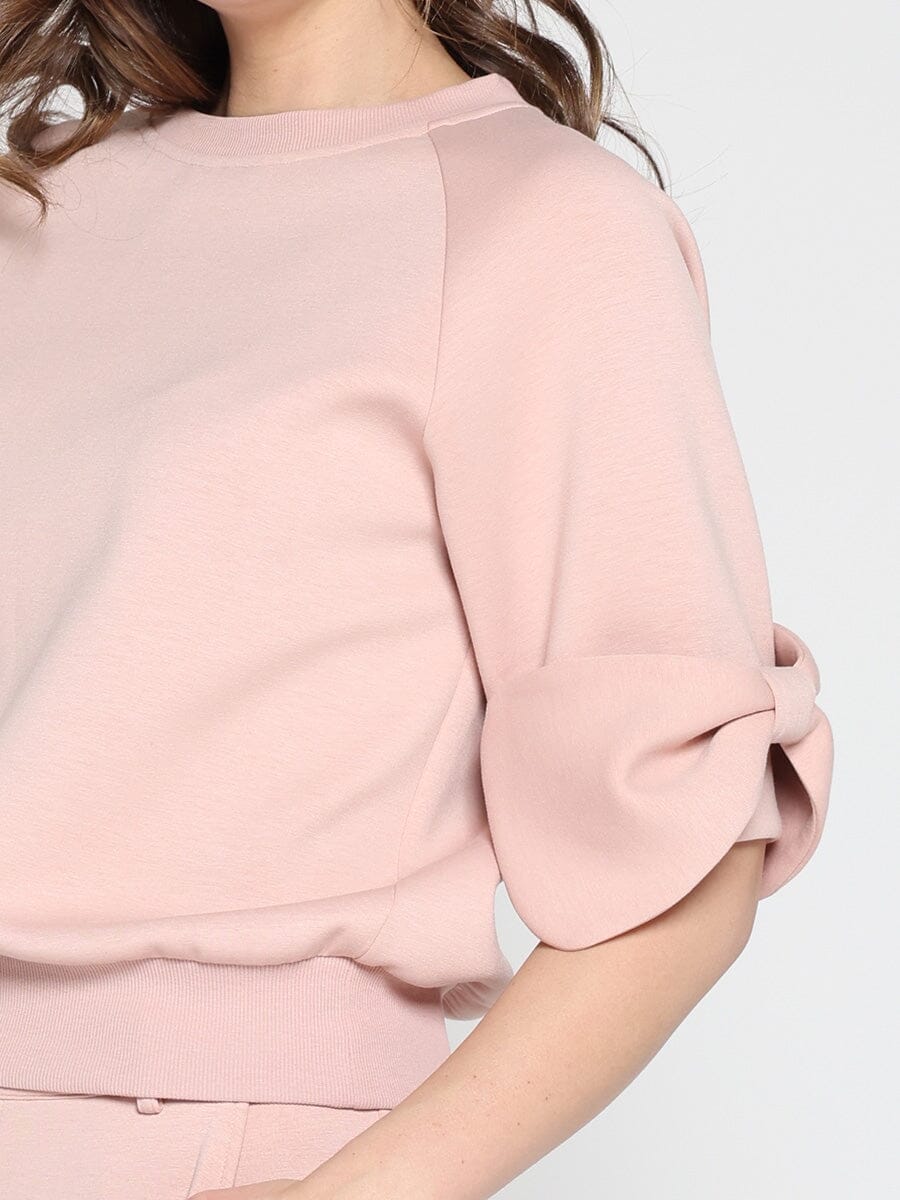 Gracia Fashion Women's Bow detail sleeve round neck solid top