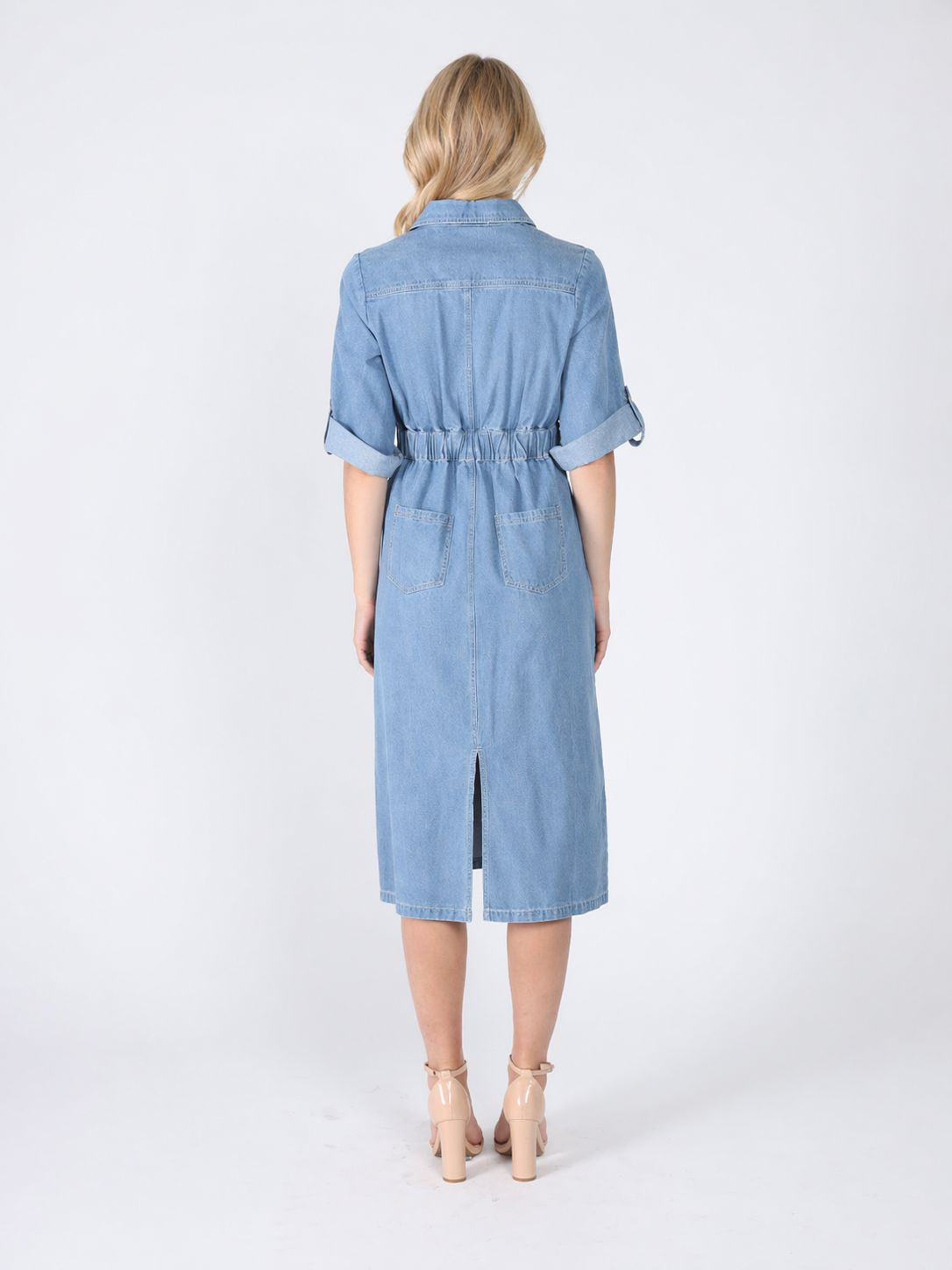 Gracia Fashion Women's Denim Collar V-Neck Dress