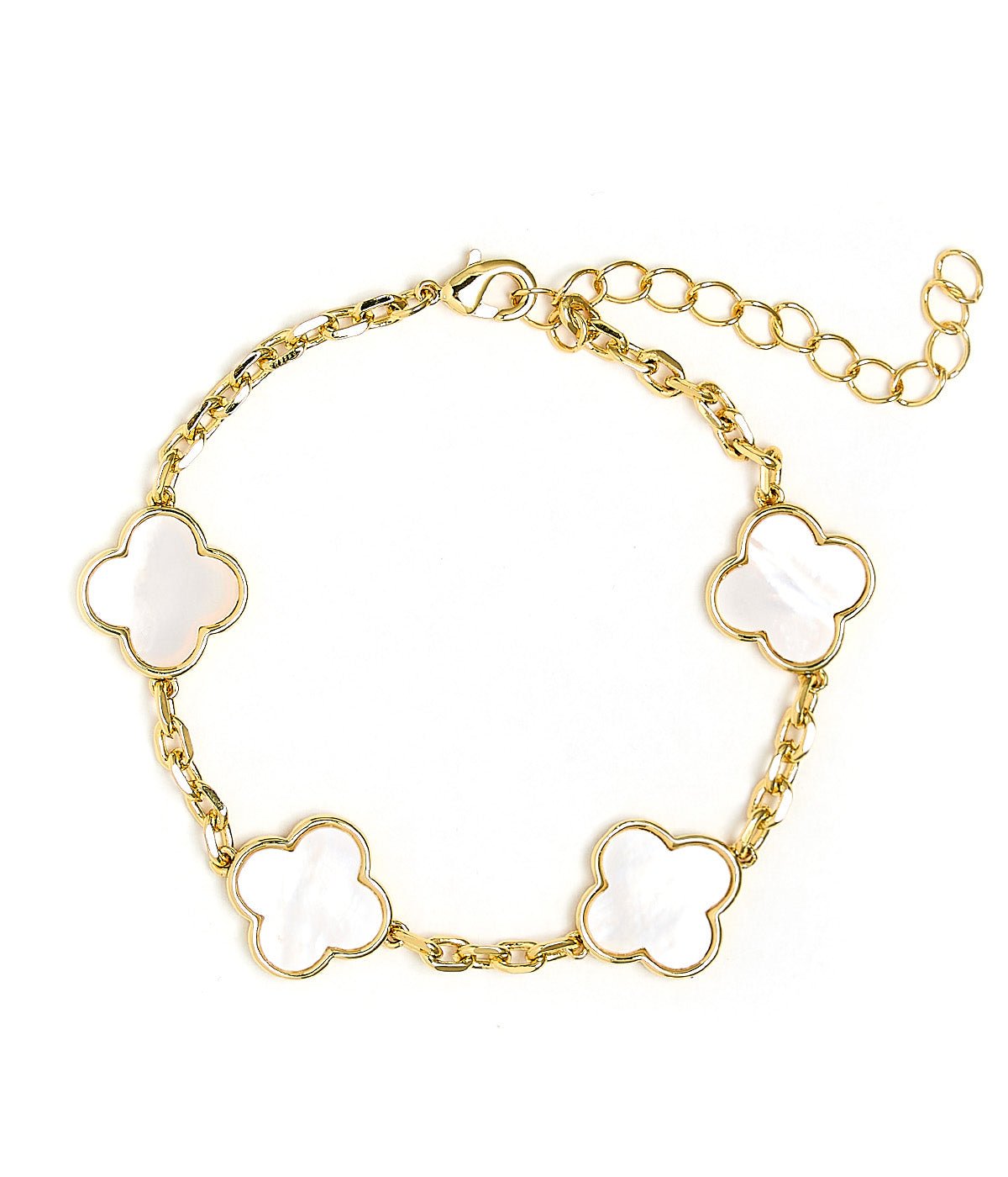 Elle- Mother of pearl Clover Adjustable Bracelet 18k Gold Plated-Darby Clark Collection