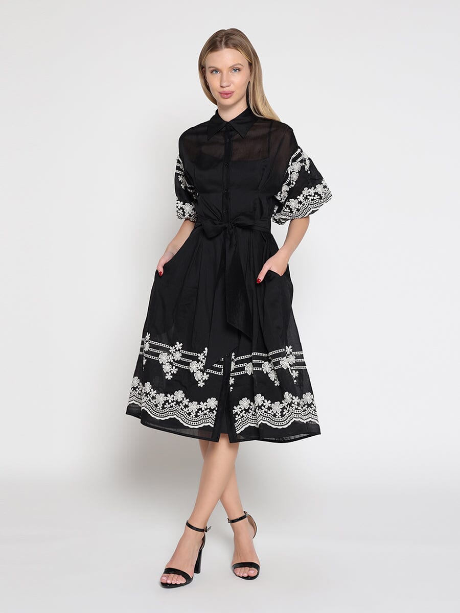 Gracia Fashion Women's Embroidered sleeve &skirt bottom puff sleeve dress