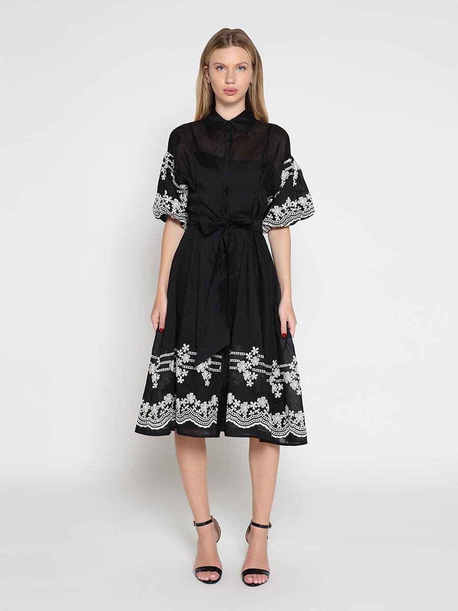 Gracia Fashion Women's Embroidered sleeve &skirt bottom puff sleeve dress