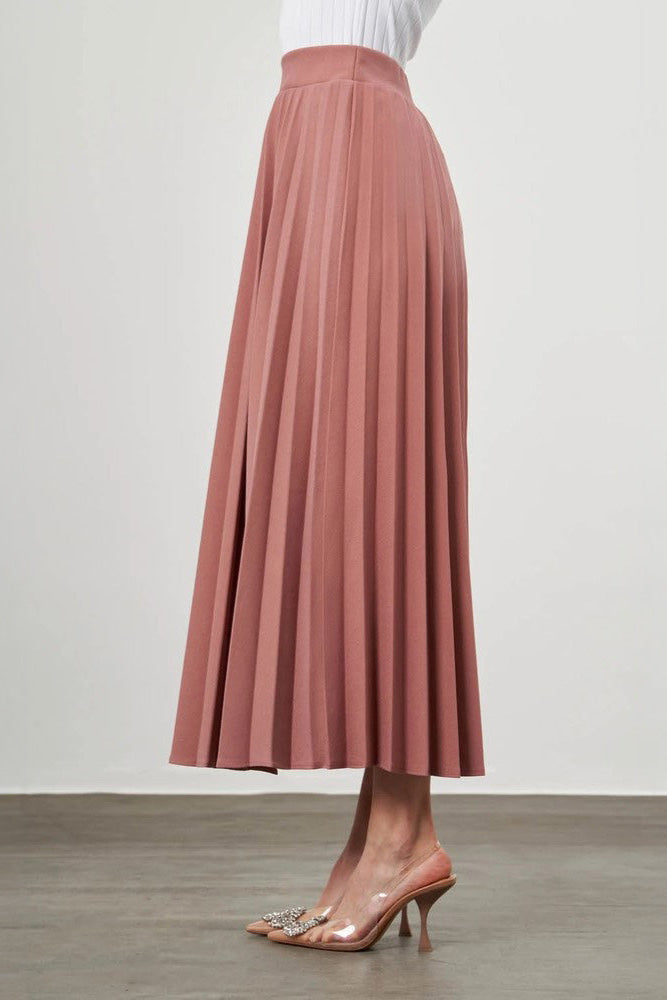 Mizalle Dusty Rosewaisted Pleated Midi Skirt