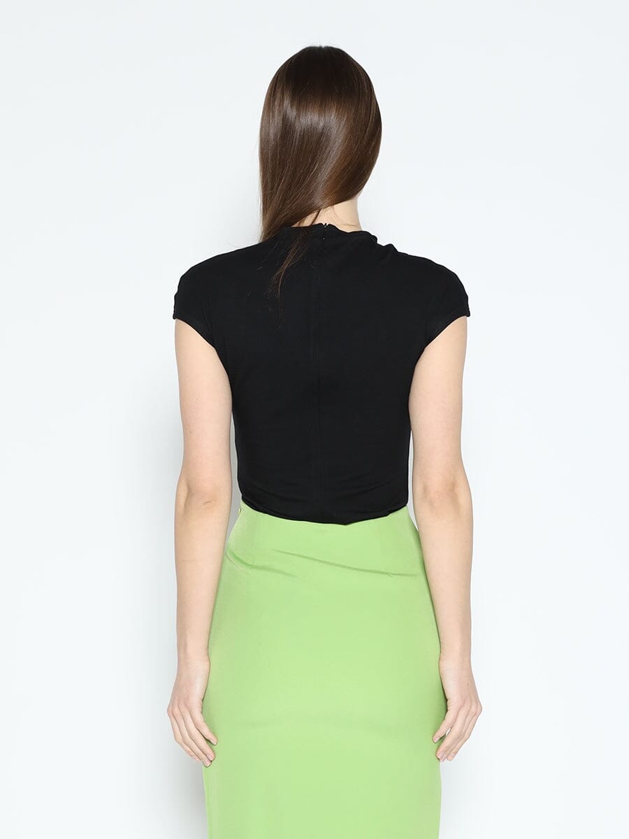 Gracia Fashion Women's Flower Applique Mock Neck Cap Sleeve Top