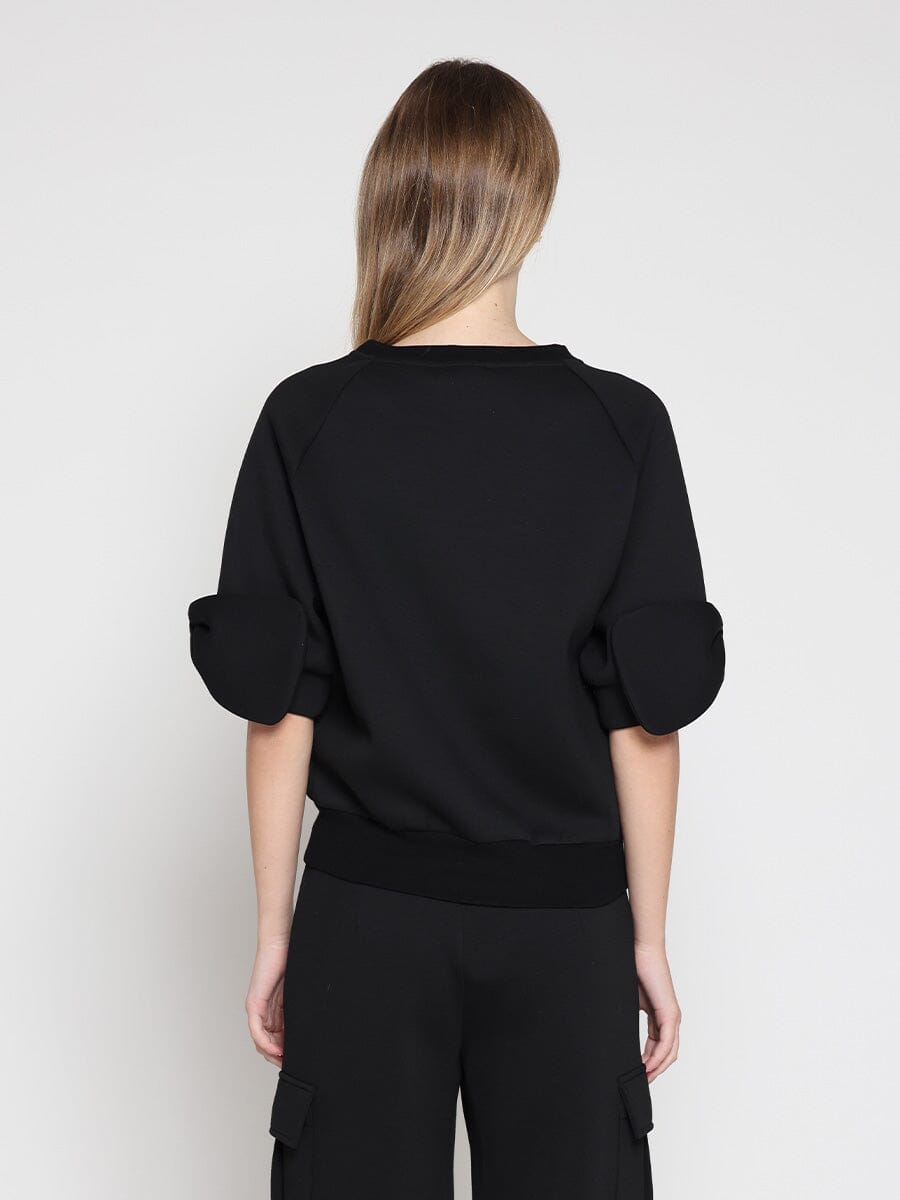 Gracia Fashion Women's Bow detail sleeve round neck solid top