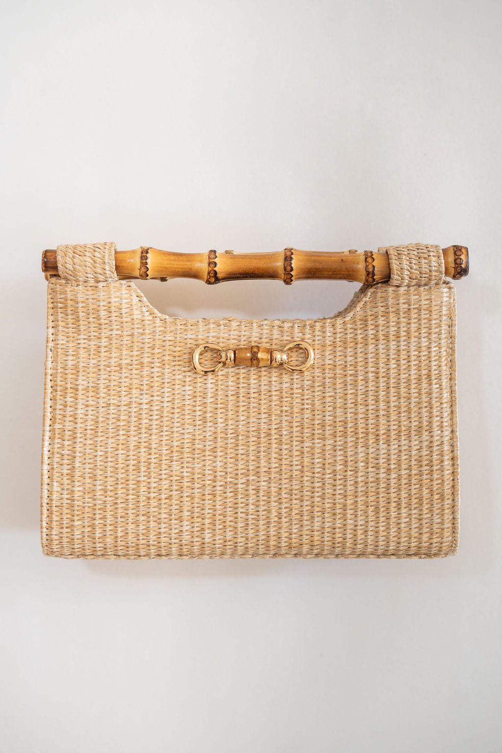 Mary Natural Straw Clutch - Bamboo Natural Handle