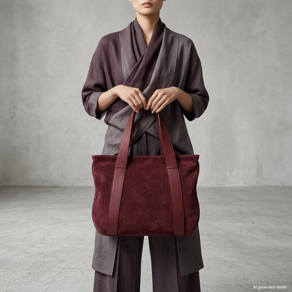 Italian Genuine Suede & Full-Grain Leather Tote Bag | Varese