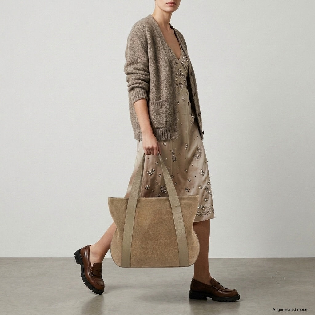 Italian Genuine Suede & Full-Grain Leather Tote Bag | Varese