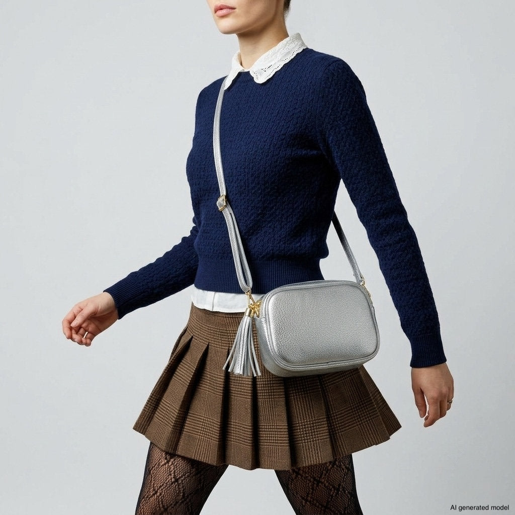 Italian Metallic Full-Grain Leather Crossbody Bag | Napoli