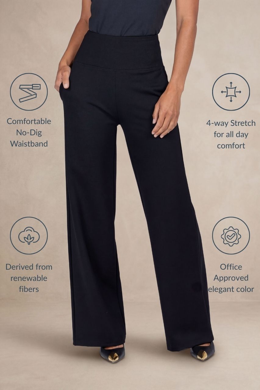 HIGH WAIST WIDE LEG PANT: BLACK PONTE