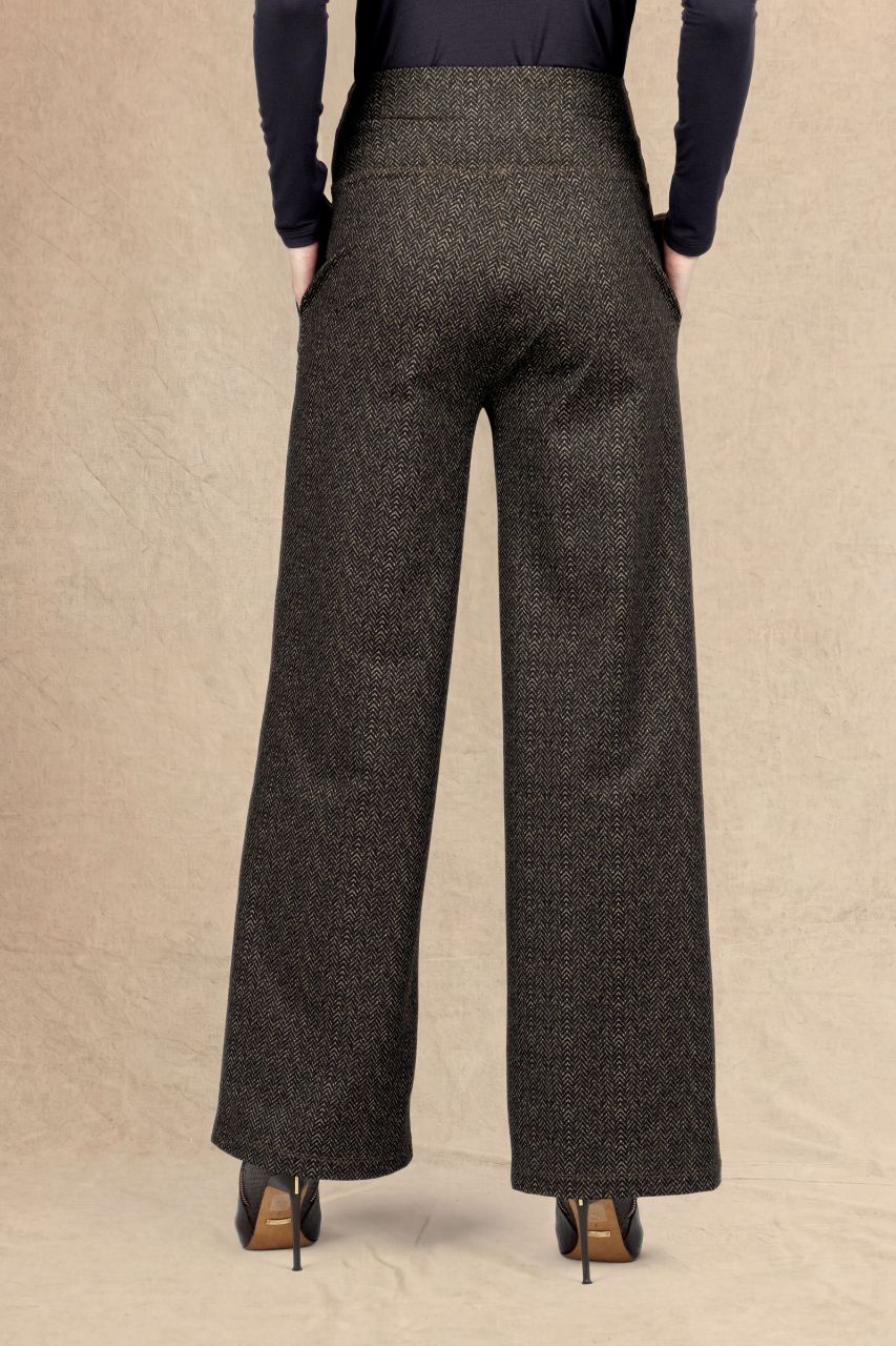 HIGH WAIST WIDE LEG PANT: HERRINGBONE CAMEL
