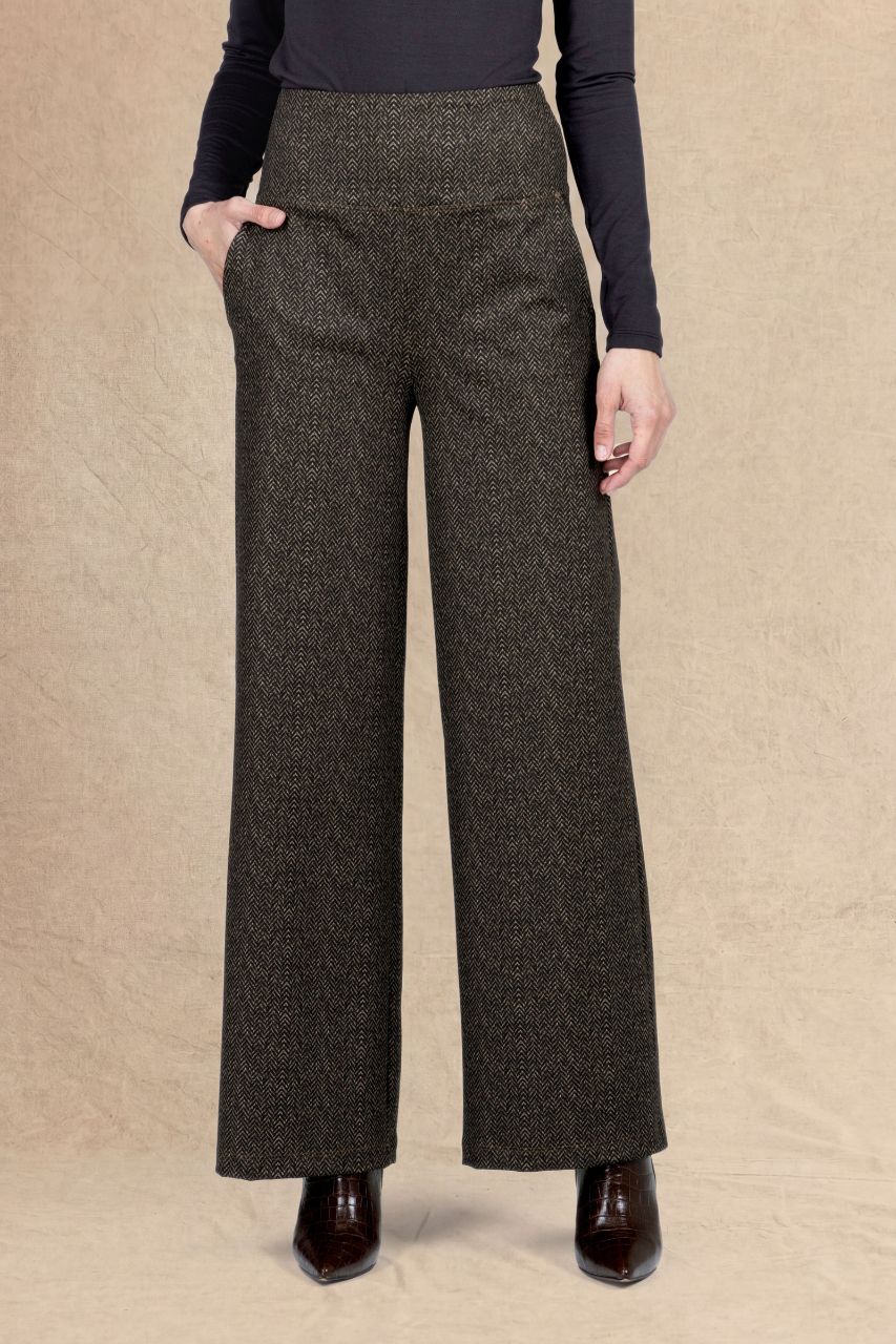 HIGH WAIST WIDE LEG PANT: HERRINGBONE CAMEL