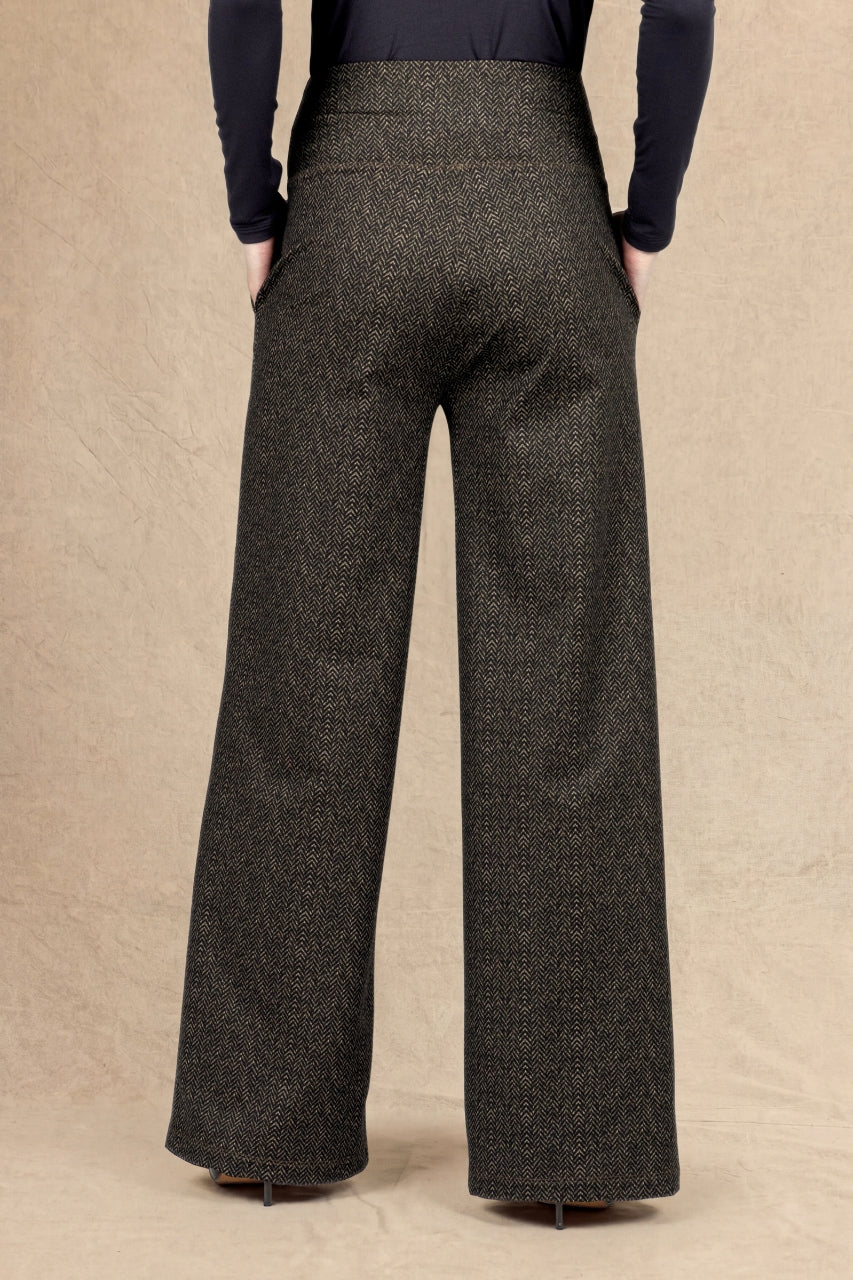 HIGH WAIST WIDE LEG PANT: HERRINGBONE CAMEL