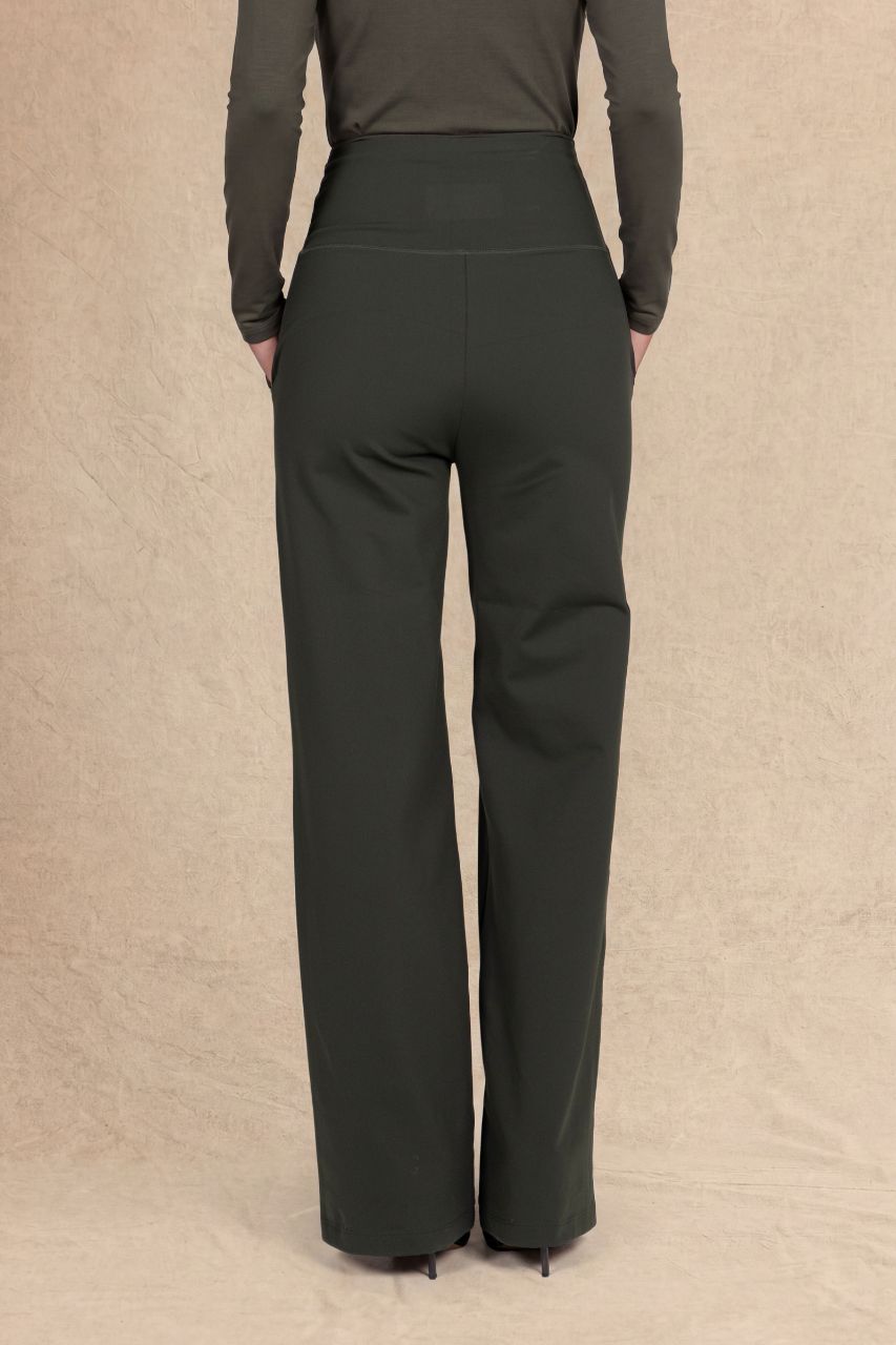 HIGH WAIST WIDE LEG PANT: LODEN GREEN