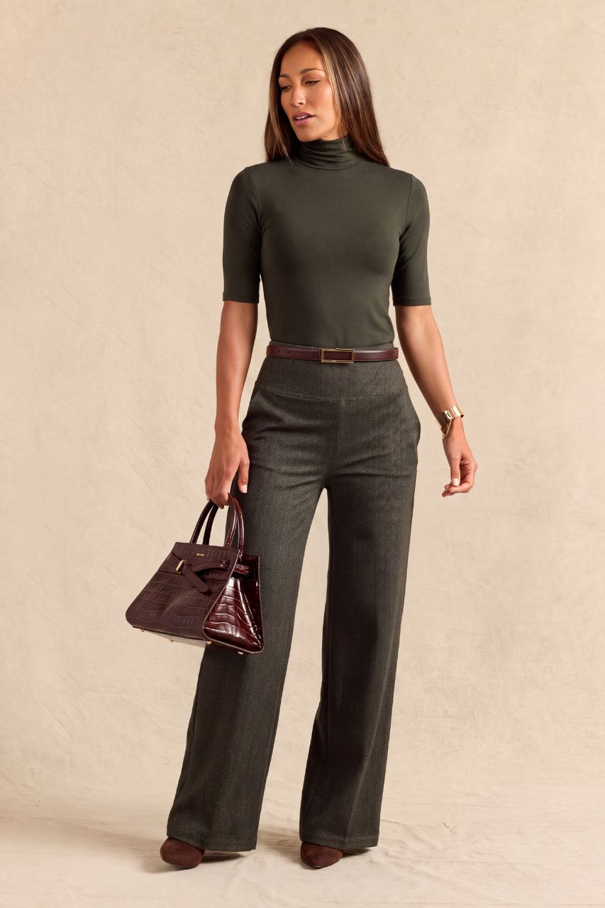 HIGH WAIST WIDE LEG PANT: OLIVE TWEED
