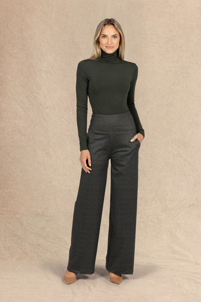 HIGH WAIST WIDE LEG PANT: OLIVE TWEED
